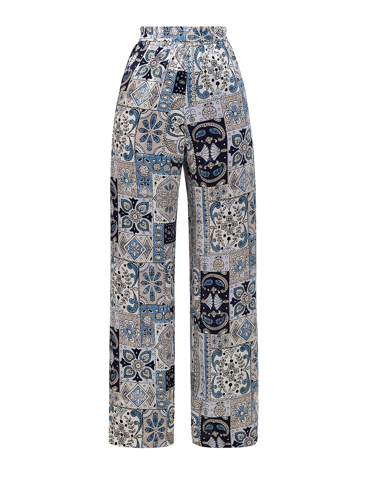 Шелковые брюки-палаццо с орнаментом и эластичным поясом ELEVENTY, цвет голубой, размер 42;44;46;48 - фото 1