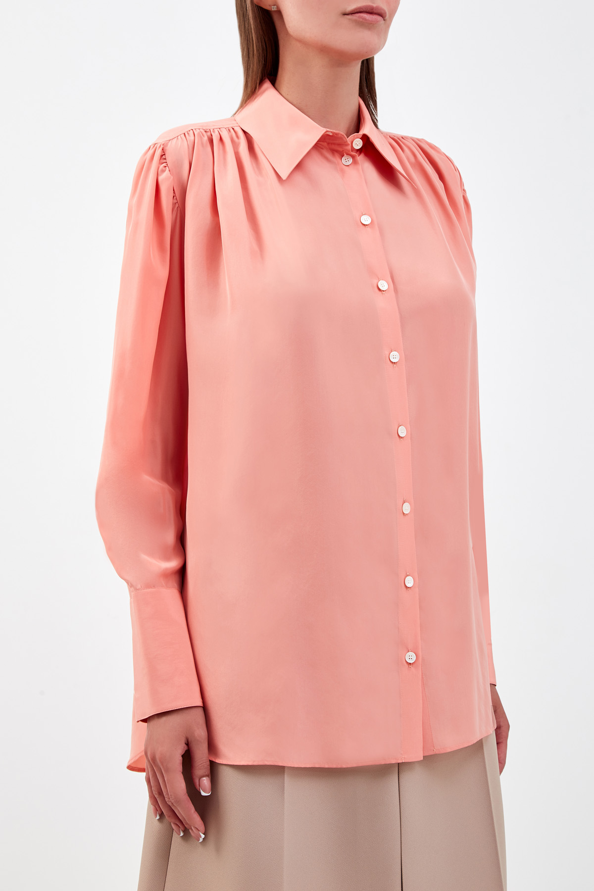 Шелковая блуза кроя oversize с длинными рукавами STELLA McCARTNEY, цвет розовый, размер 40;38 - фото 3