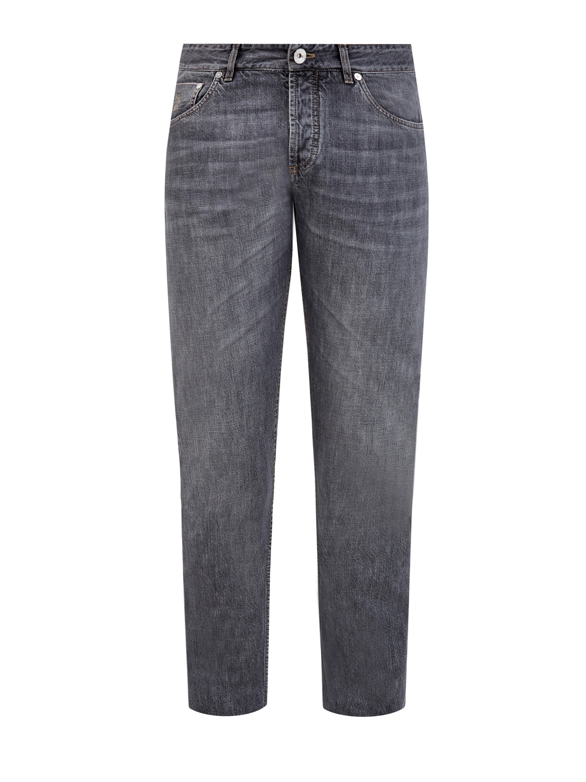 Окрашенные в готовом виде джинсы из денима курабо BRUNELLO CUCINELLI, цвет серый, размер 48;50;52 - фото 1