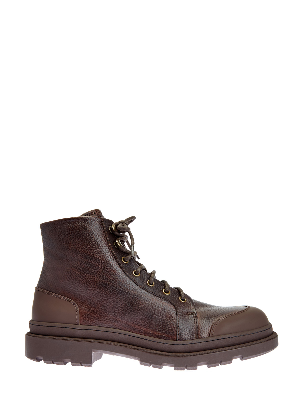 Высокие кожаные ботинки с отделкой из шерсти мериноса BRUNELLO CUCINELLI, цвет коричневый, размер 42;42.5;44