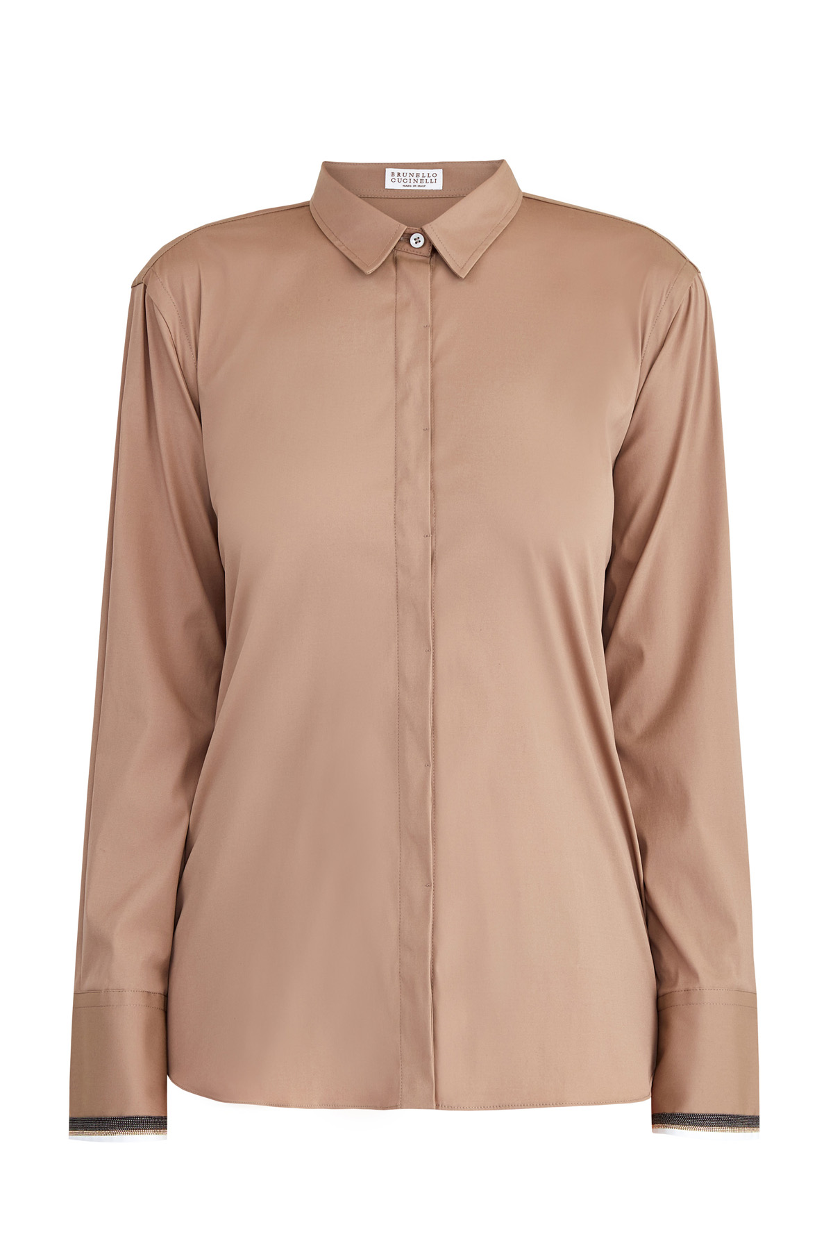 Хлопковая рубашка с вышивкой на манжетах BRUNELLO CUCINELLI, цвет коричневый, размер 40;44 - фото 1