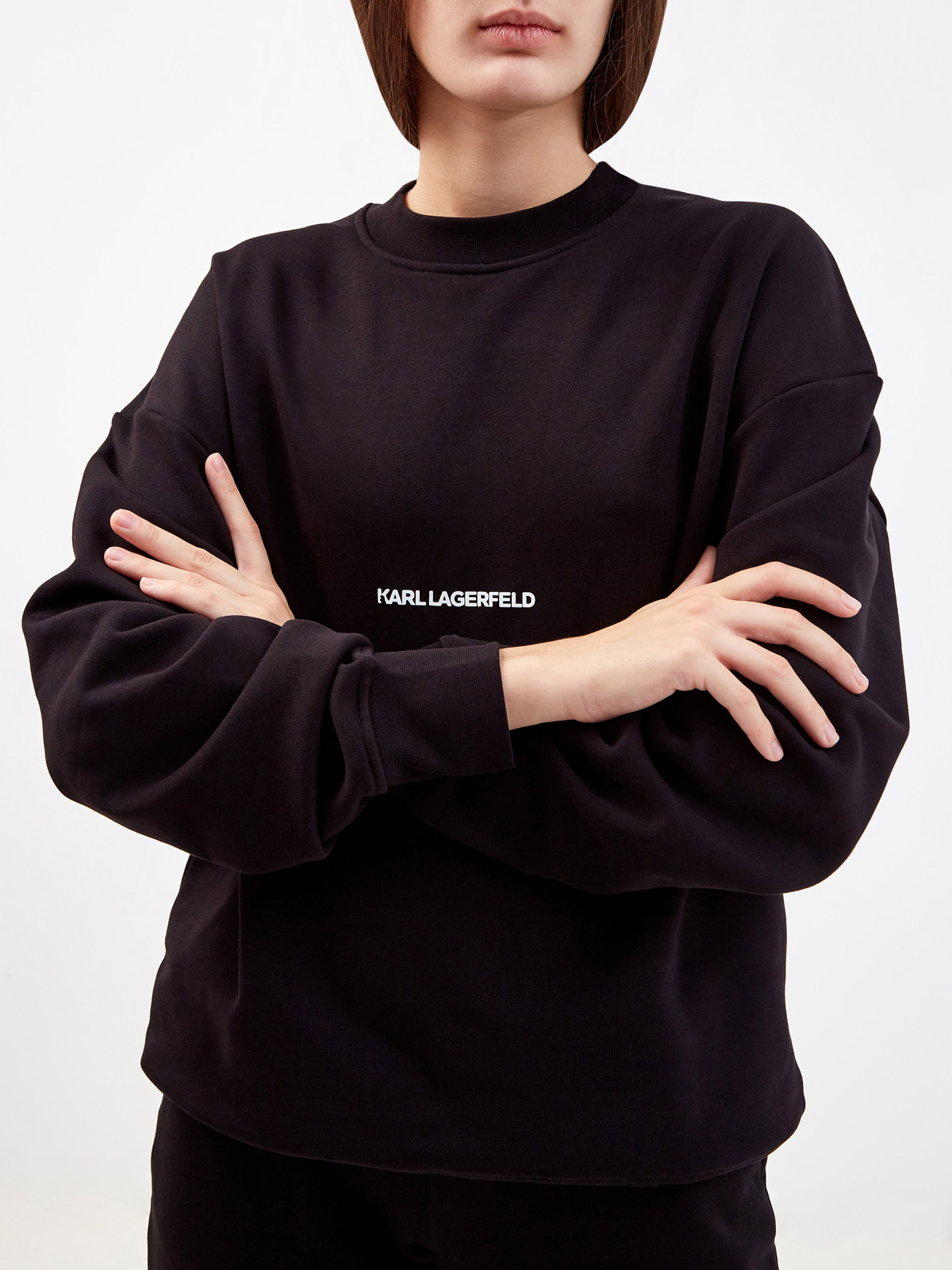 Монохромный oversize-свитшот из хлопкового футера KARL LAGERFELD, цвет черный, размер L;XL;M - фото 5