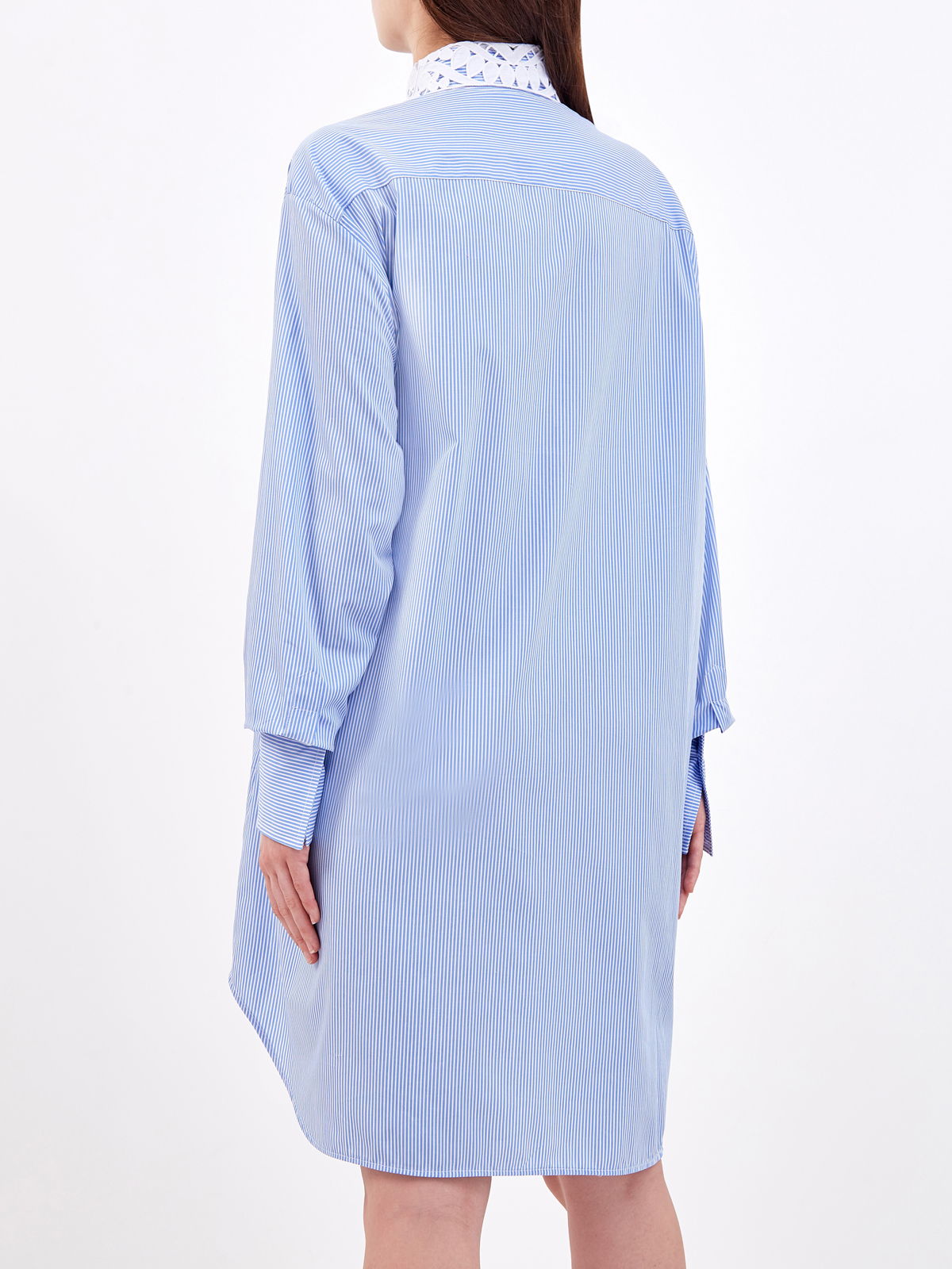 Платье-рубашка с принтом в полоску и вышивкой ручной работы ERMANNO SCERVINO, цвет голубой, размер 42;44;46;40 - фото 4