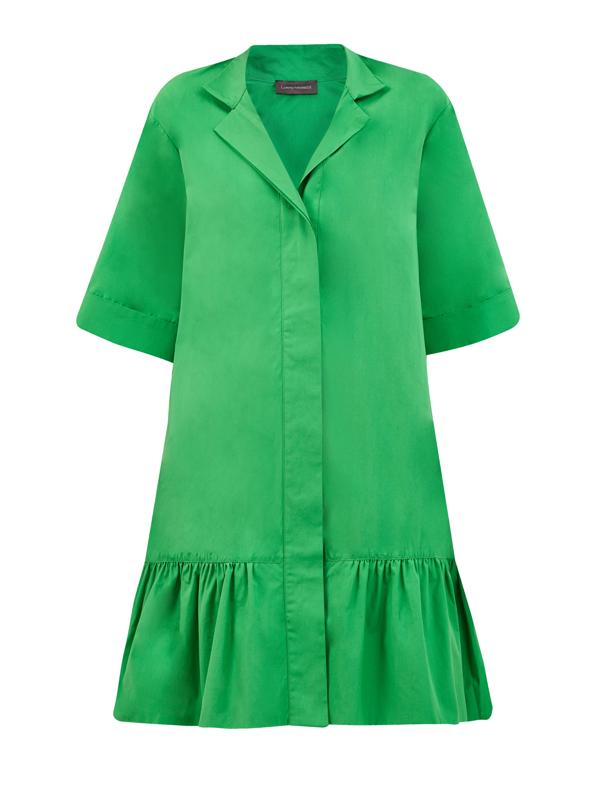 Хлопковое платье с V-образным вырезом и широкой оборкой LORENA ANTONIAZZI, цвет зеленый, размер 40;42;44;46