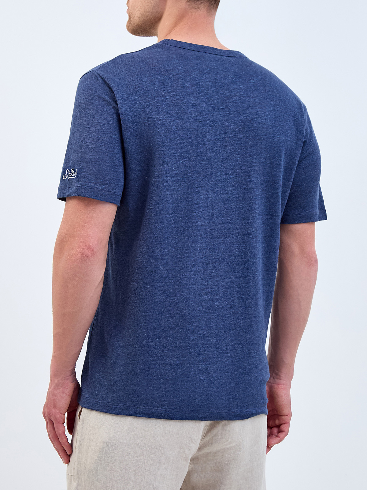 Льняная футболка из мягкого джерси с вышивкой St. Barth MC2 SAINT BARTH, цвет синий, размер S;M;L;XL;2XL;4XL - фото 4