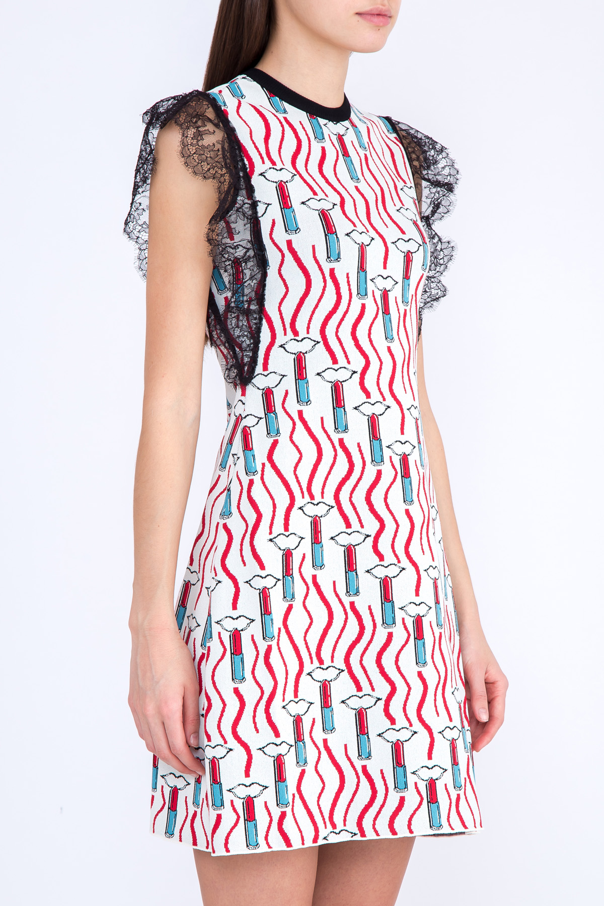 Платье в стиле спортшик с контрастным принтом и рукавами из кружева VALENTINO, цвет мульти, размер 42 - фото 3