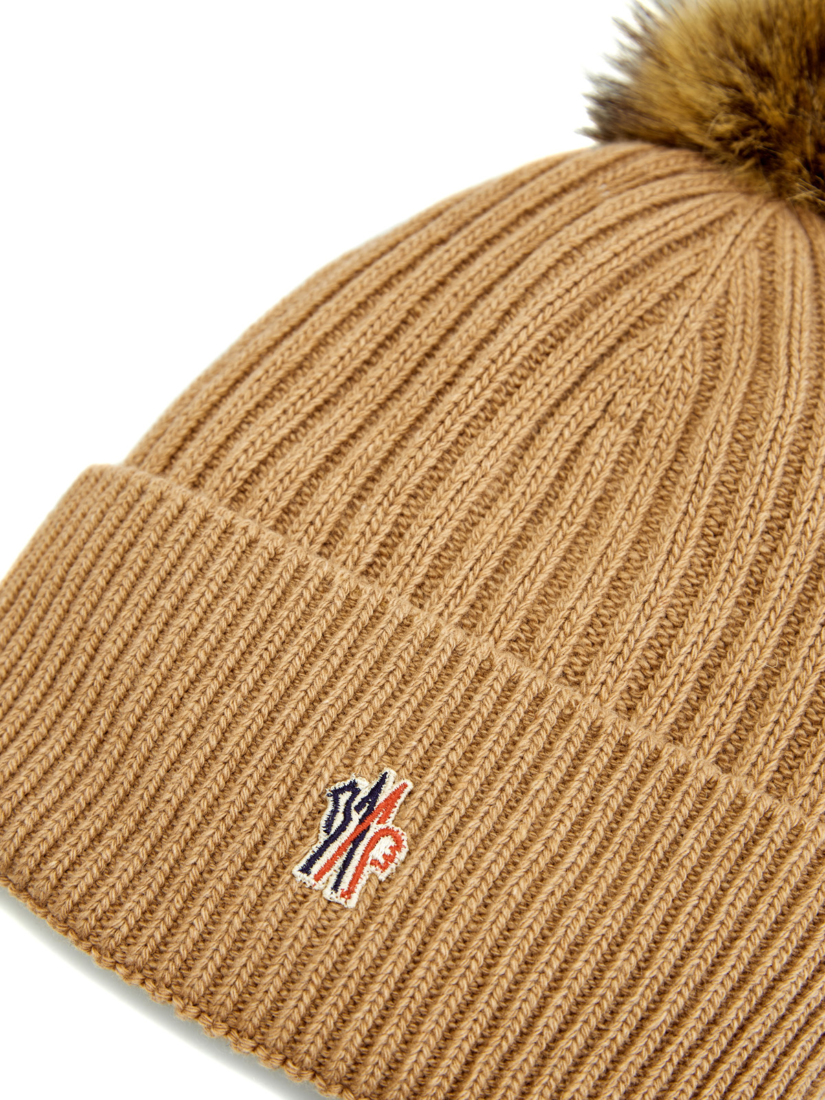 Кашемировая шапка с объемным помпоном и логотипом MONCLER, цвет бежевый, размер 36;36.5;37.5;38;38.5;39;40 - фото 4