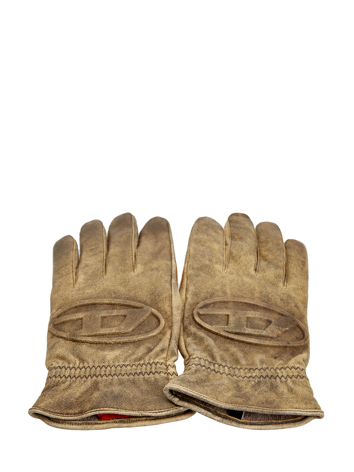 Кожаные перчатки G-Alb с подкладкой из шерсти и логотипом DIESEL, цвет коричневый, размер M - фото 2