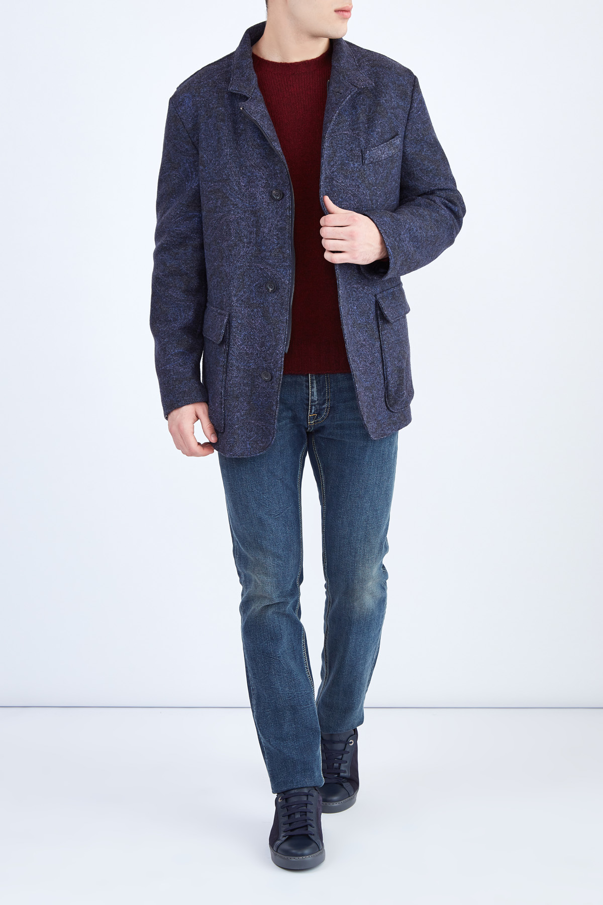 Укороченное шерстяное пальто с воротником-стойкой ETRO, цвет синий, размер 48;50;52;54 - фото 2