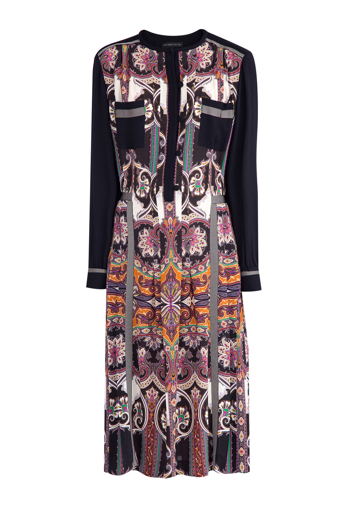 Платье с комбинацией фирменного орнамента и однотонными вставками ETRO цвет мульти
