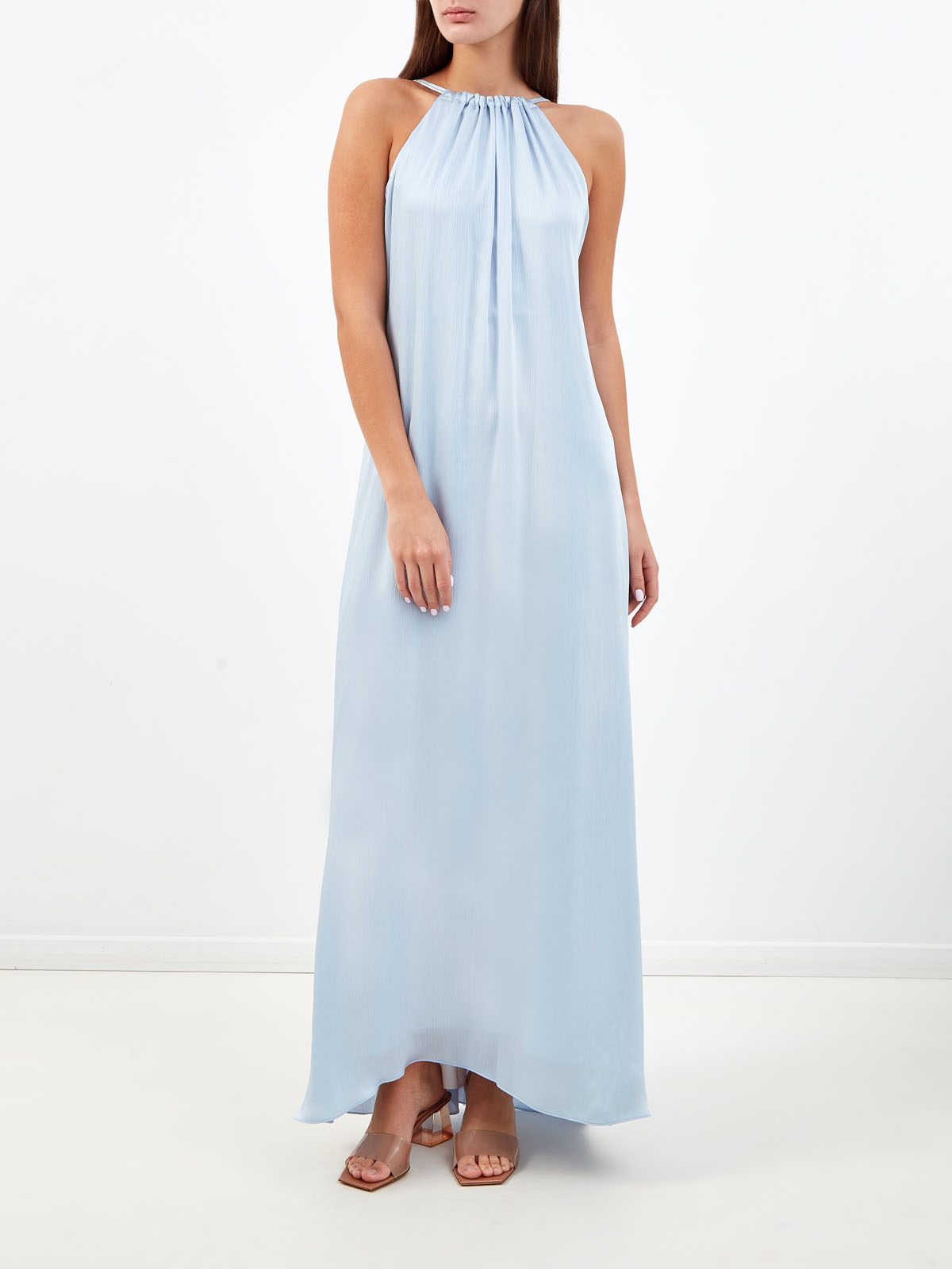 Платье-макси из легкого крепа с ювелирной цепочкой PESERICO, цвет голубой, размер 40 - фото 2