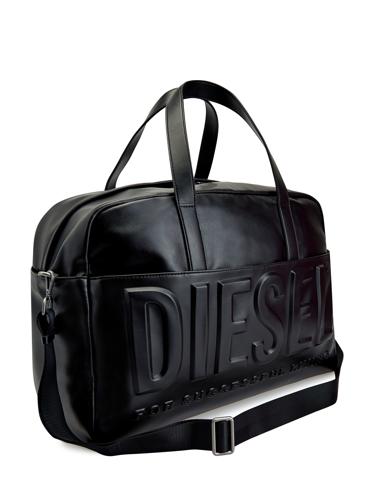 Дорожная сумка из гладкой эко-кожи с фактурным логотипом DIESEL, цвет черный, размер 40;41;42;43;44;45 - фото 2