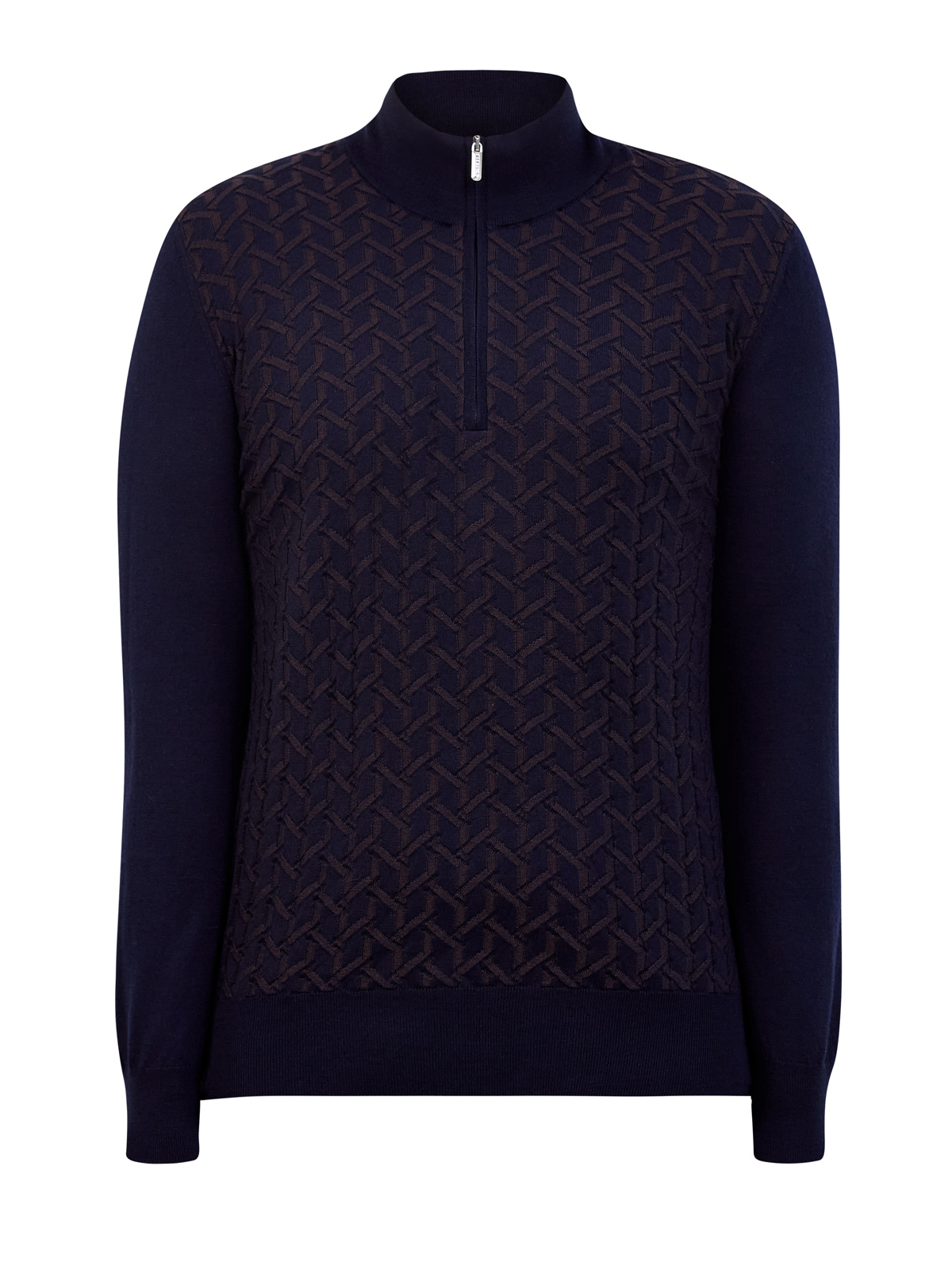 

Джемпер из шерсти и шелка с застежкой half-zip и узором, Синий, Джемпер из шерсти и шелка с застежкой half-zip и узором