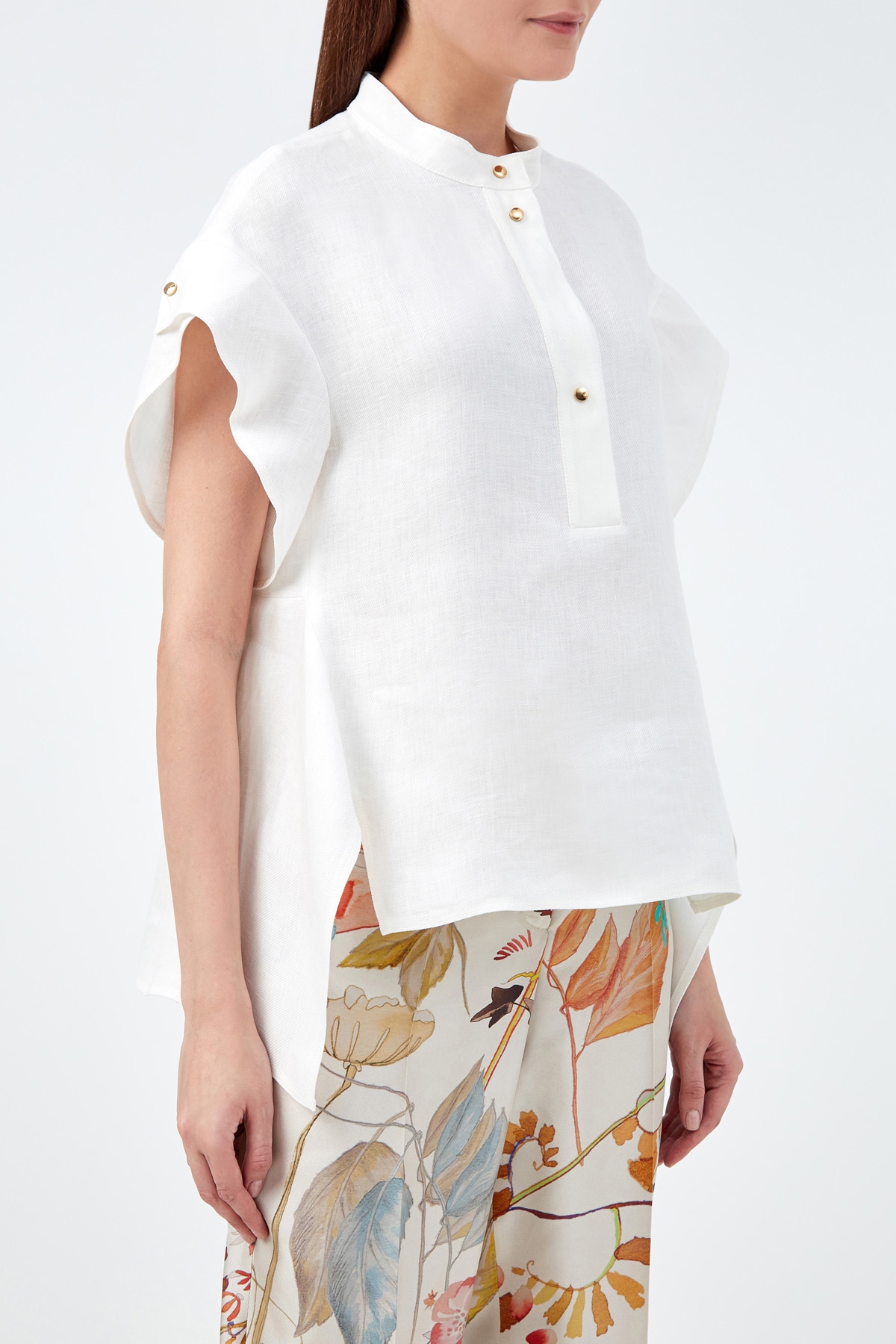 Льняная блуза с рукавами-оборками AGNONA, цвет белый, размер 40;44;42 - фото 3