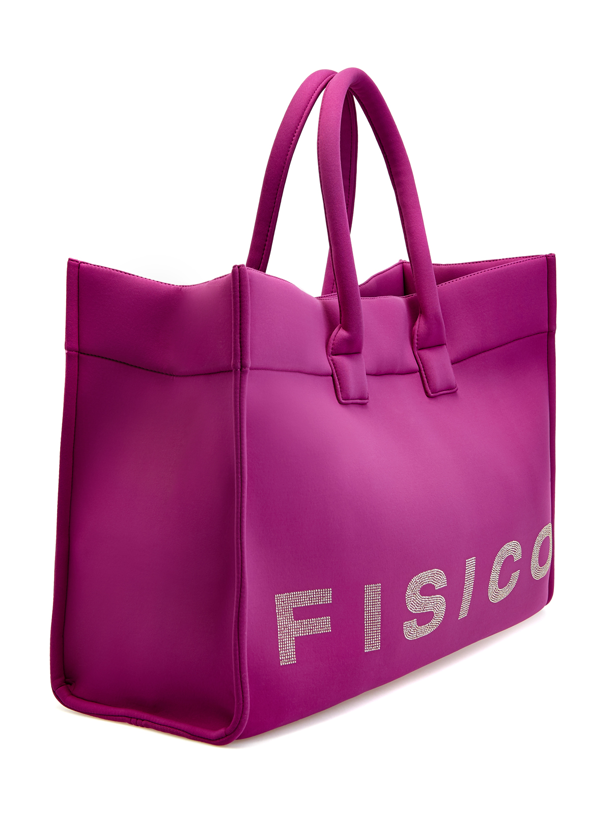 Мягкая сумка-шоппер с логотипом из мерцающих стразов FISICO, цвет фиолетовый, размер M - фото 3