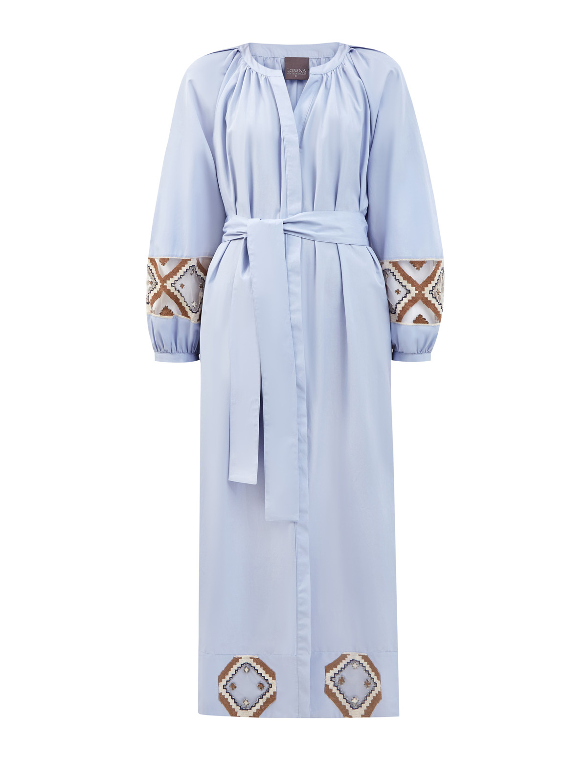 Хлопковое платье с широким поясом и декором ручной работы LORENA ANTONIAZZI, цвет голубой, размер 46;42 - фото 1
