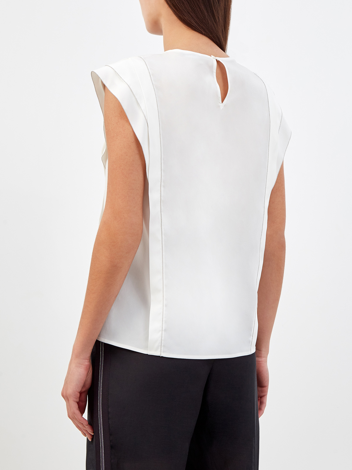 Блуза из струящегося шелка с ювелирными цепочками PESERICO, цвет белый, размер 42;44;46;48;50 - фото 4