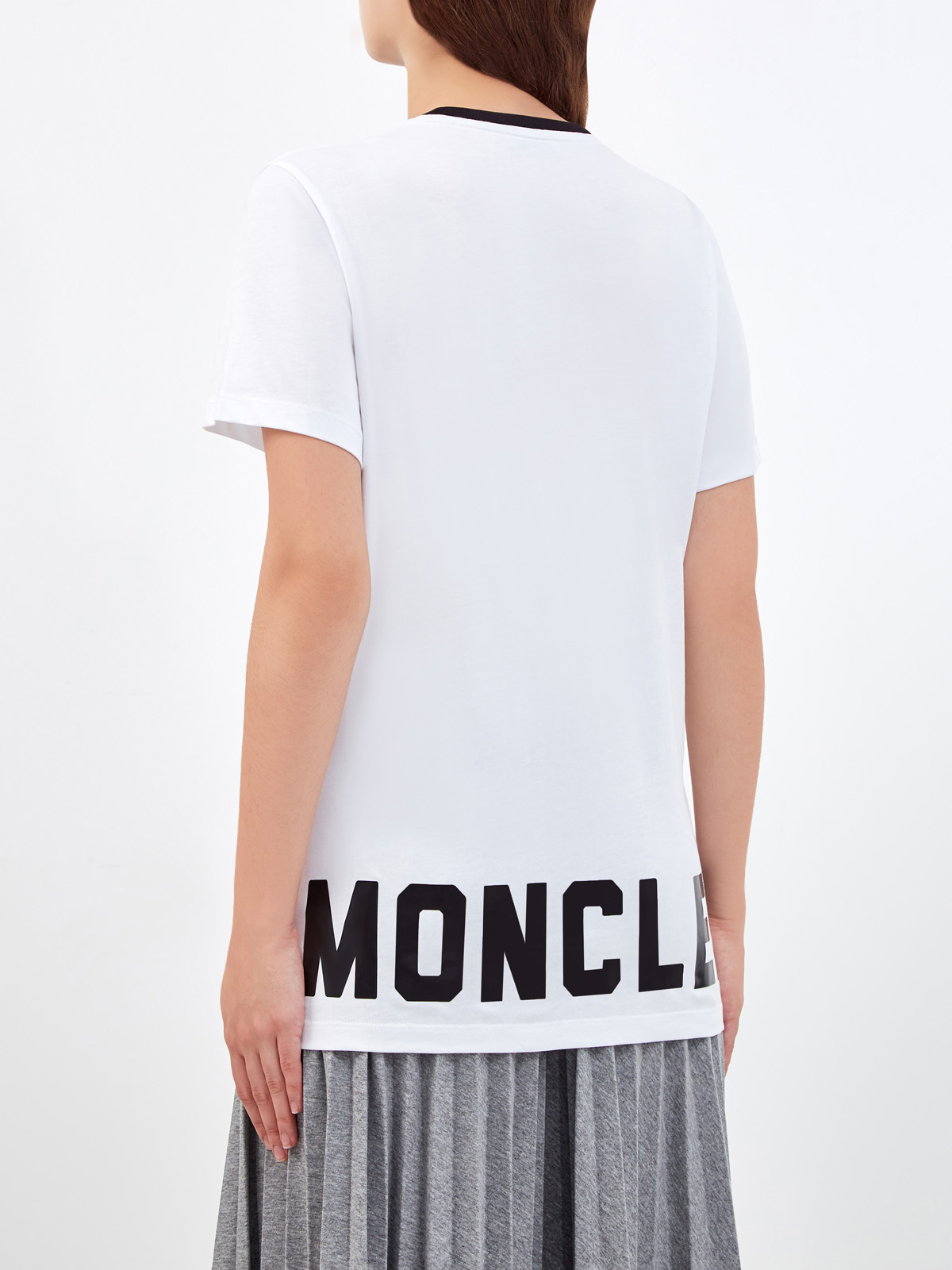 Белая футболка из хлопкового джерси с контрастной отделкой MONCLER, цвет белый, размер L;S - фото 4