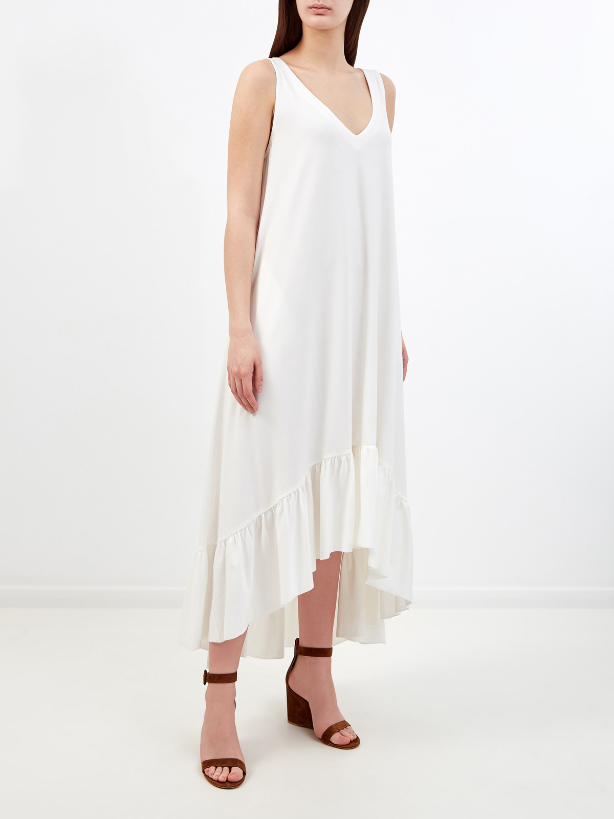 Платье-макси из гладкого хлопка и модала с асимметричным подолом RE VERA, цвет белый, размер XS;M;S - фото 3