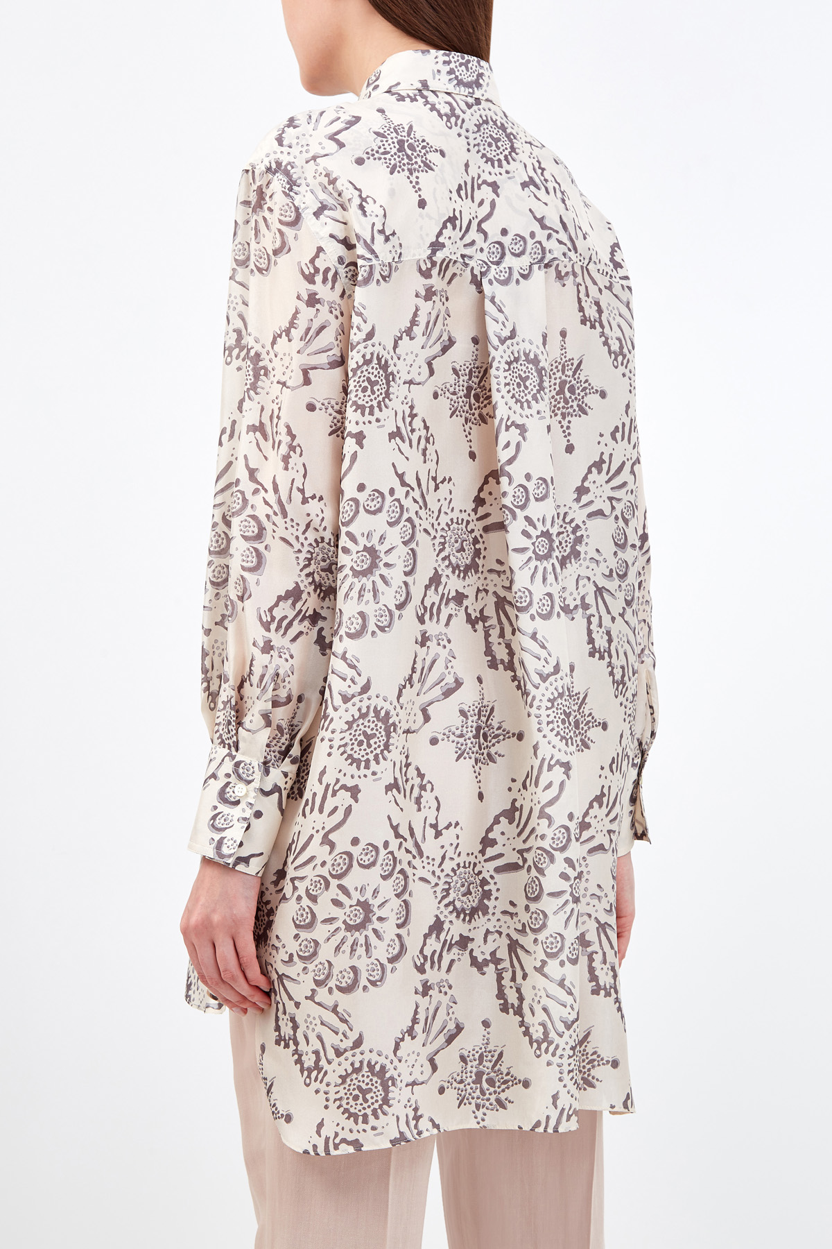 Блуза-oversize из шелка с цветочным принтом BRUNELLO CUCINELLI, размер 46;48 - фото 4