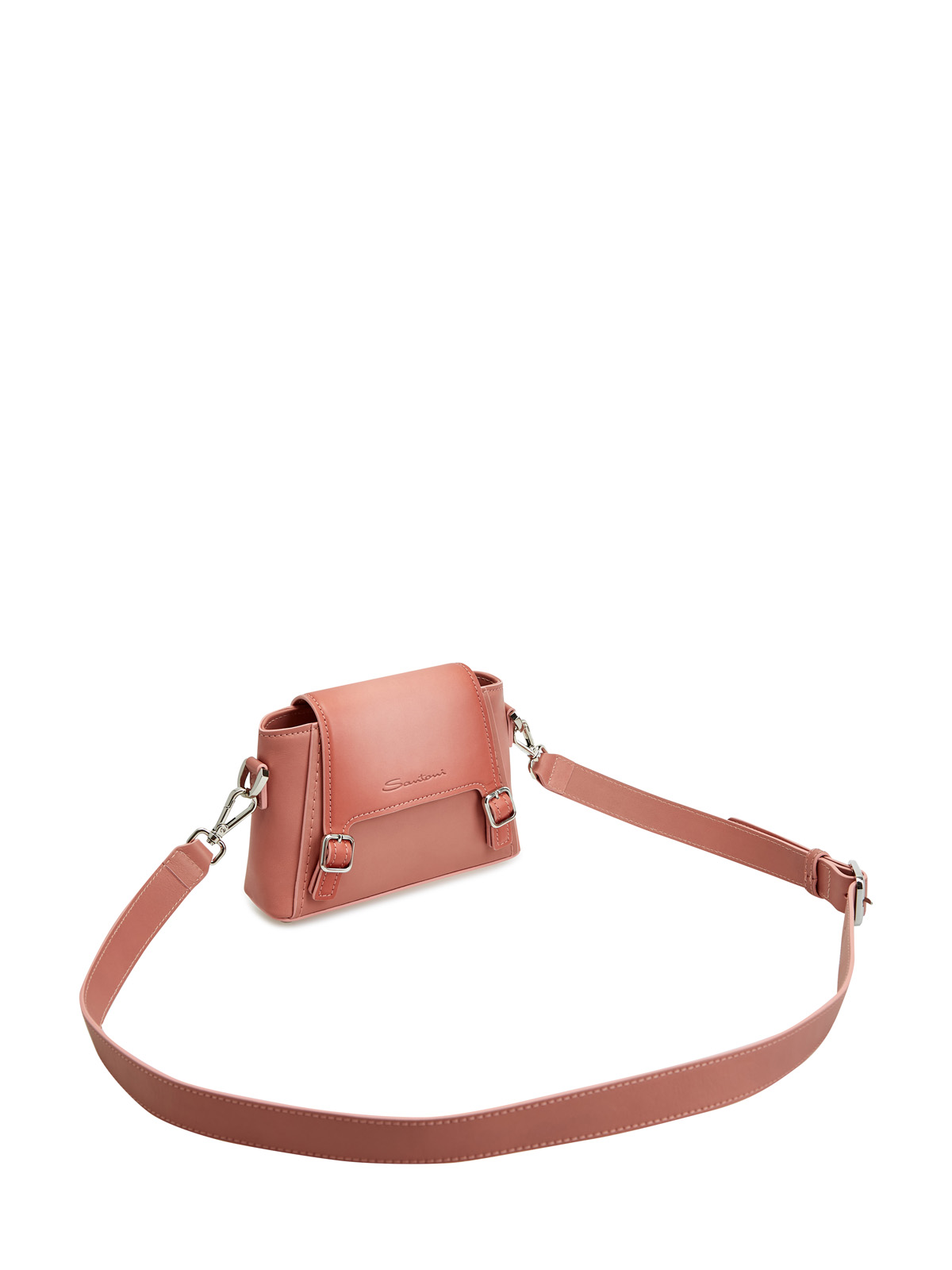 Кожаная сумка Velatura c двойными пряжками и съемным ремнем SANTONI, цвет розовый, размер 48;50;52 - фото 3