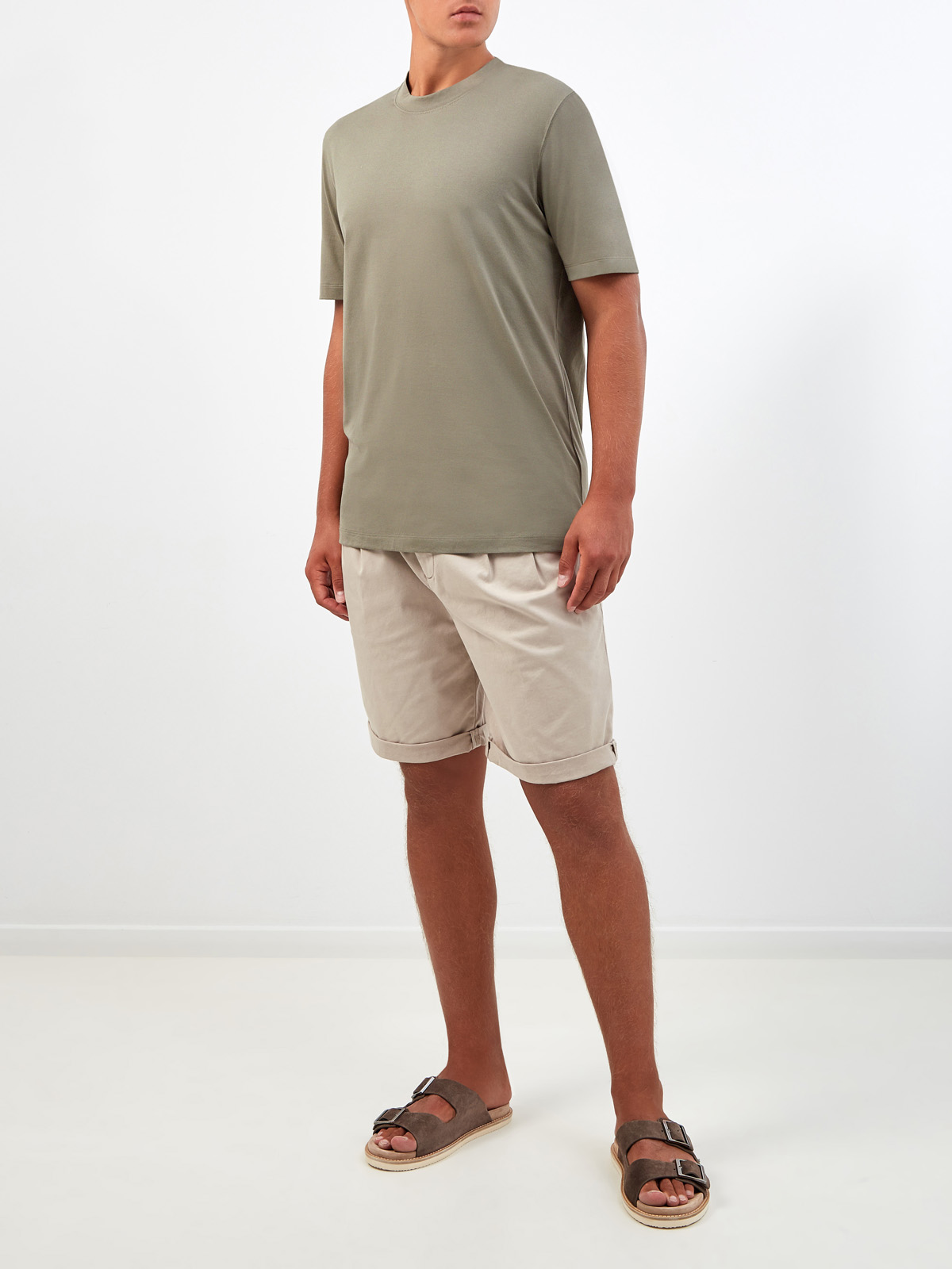 Базовая футболка из гладкого дышащего хлопка BRUNELLO CUCINELLI, цвет зеленый, размер 52;50 - фото 2