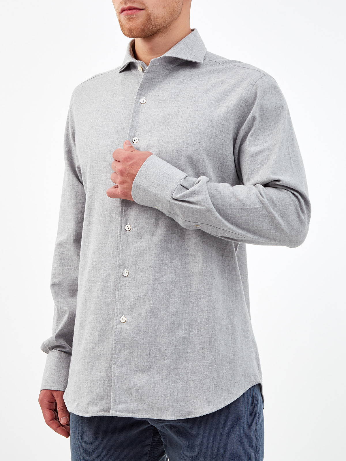 Хлопковая рубашка в оттенке серого меланжа CANALI, цвет серый, размер 50;52;54 - фото 3