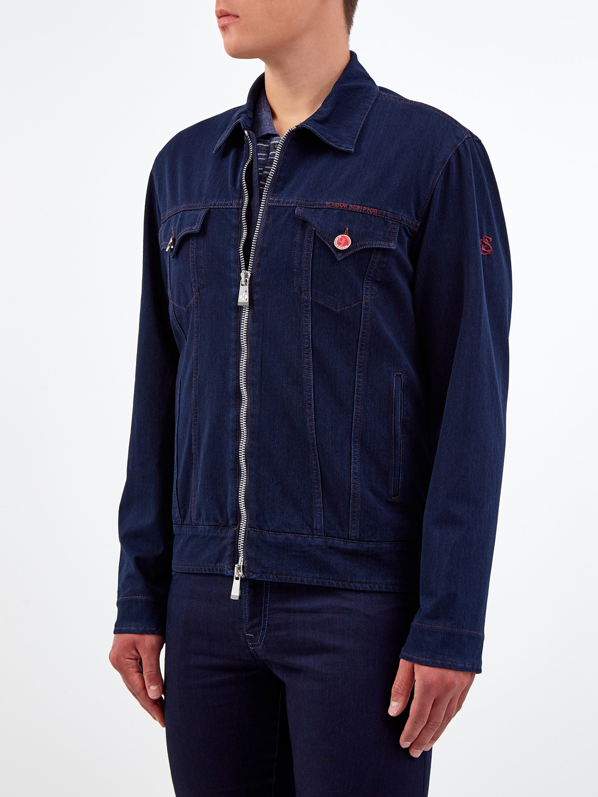 Куртка Decio ручной работы с вышитым логотипом бренда SCISSOR SCRIPTOR, цвет синий, размер 54;56;50 - фото 3