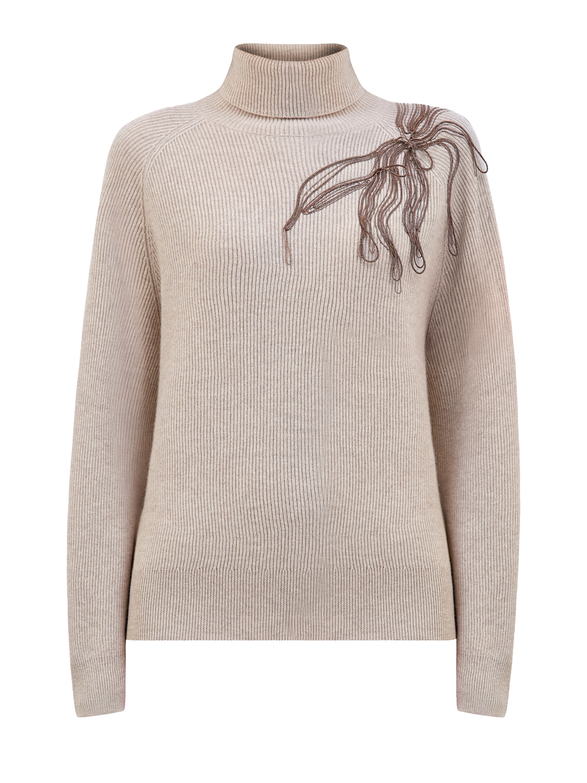 

Кашемировый свитер с объемной вышивкой из цепочек Мониль, Бежевый, Кашемировый свитер с объемной вышивкой из цепочек Мониль