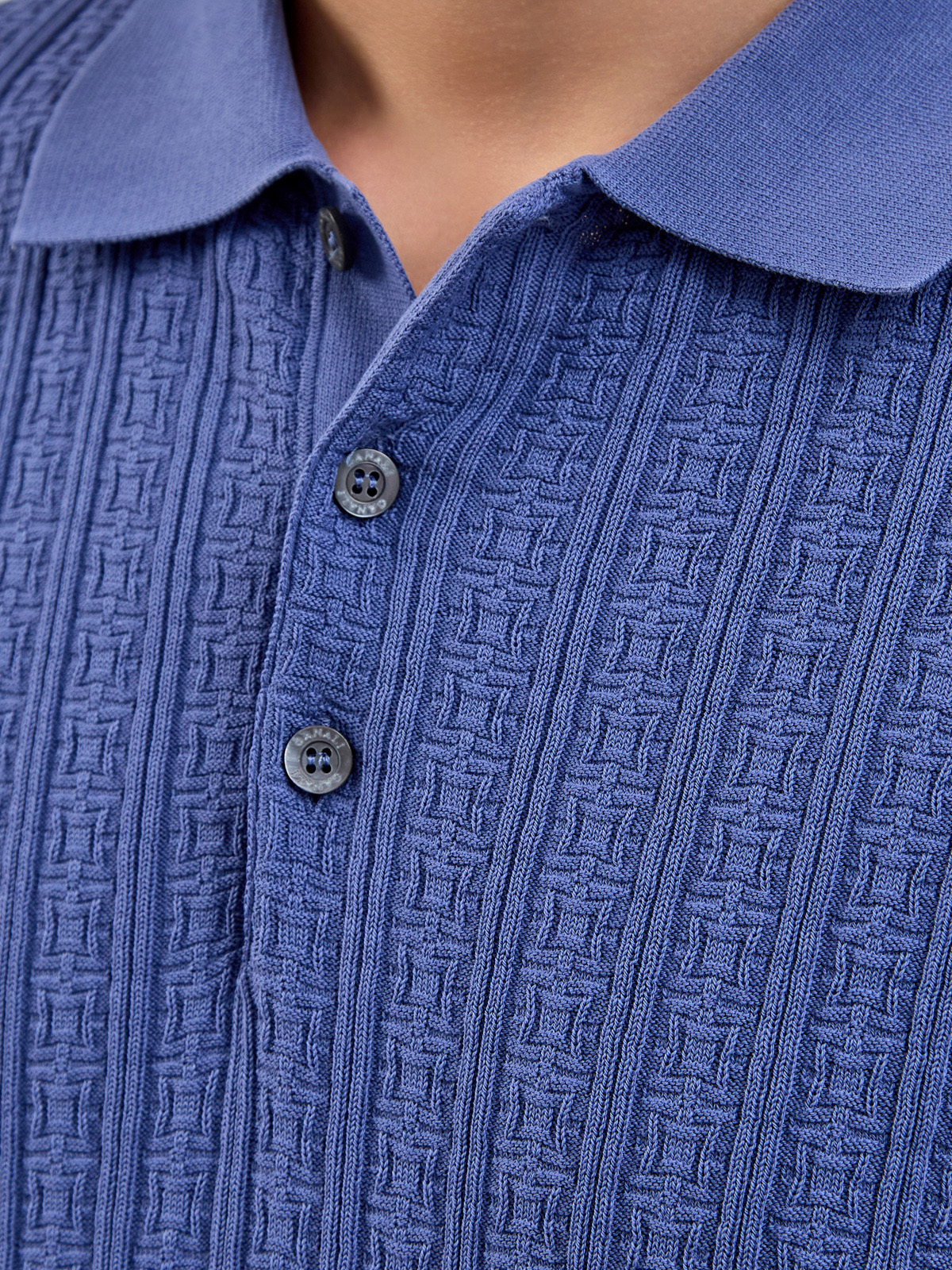 Джемпер-поло ручной работы с фактурным вязаным узором CANALI, цвет синий, размер 50;52;54;56;58;60 - фото 5