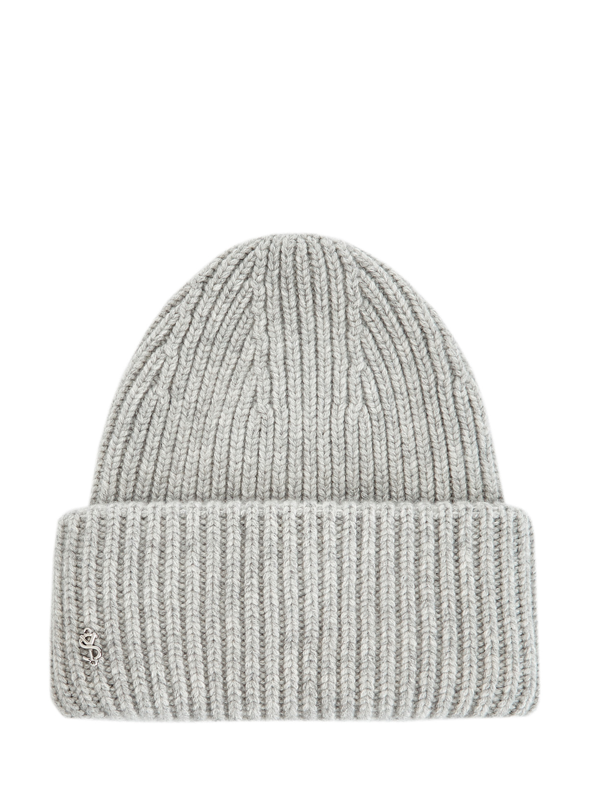 Кашемировая шапка с широким отворотом и символикой YVES SALOMON, цвет серый, размер 36;38 - фото 1