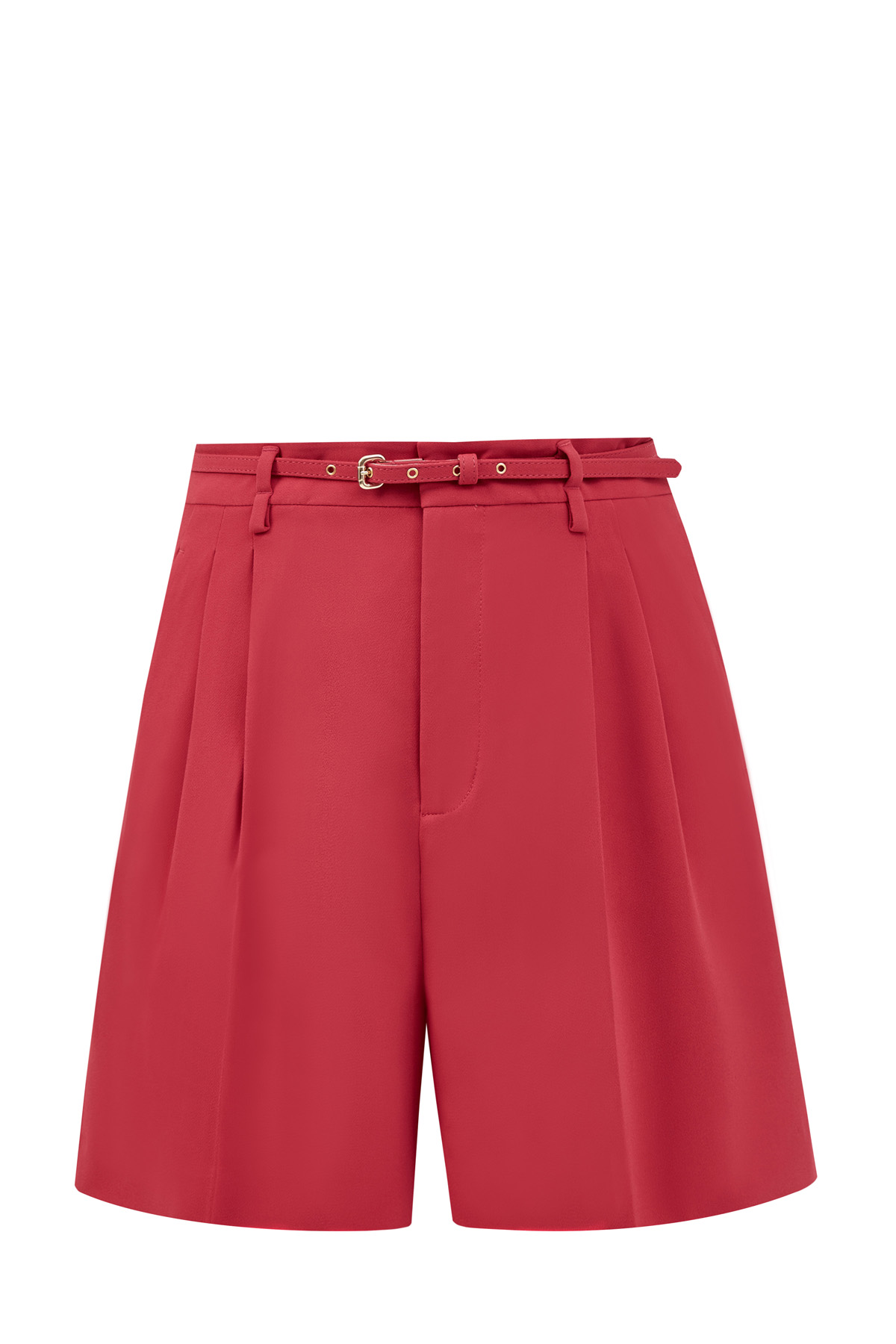 Яркие шорты из сатина на высокой посадке с тонким съемным ремнем REDVALENTINO, цвет красный, размер S
