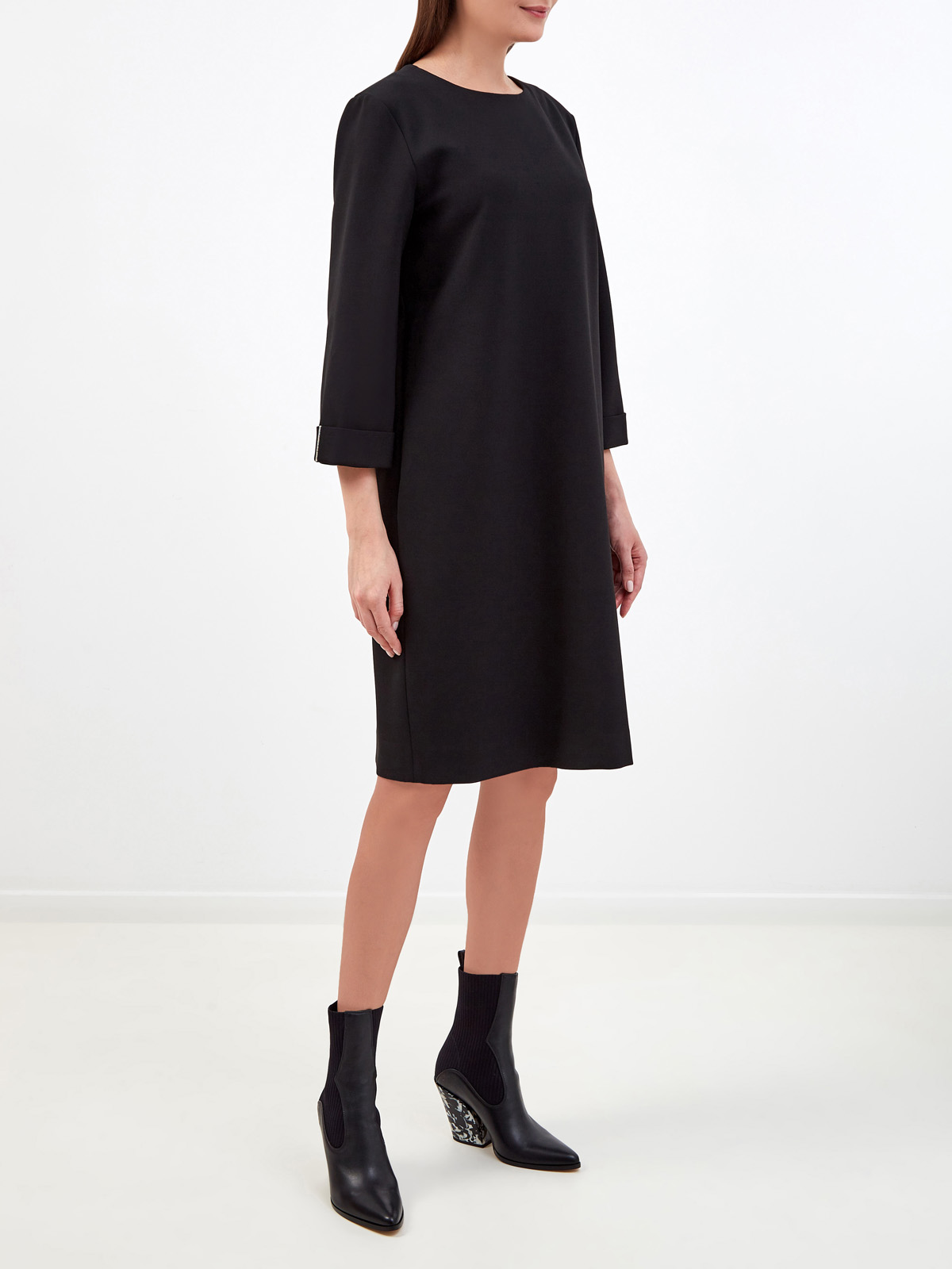 Однотонное платье-миди из крепа с цепочками Punto Luce PESERICO, цвет черный, размер 46;48;42 - фото 3