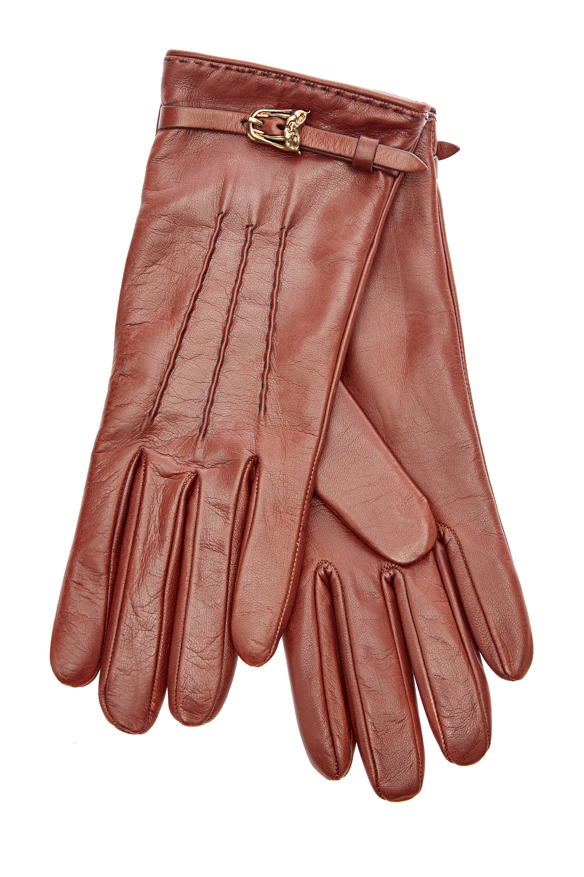 Перчатки из кожи наппа с оригинальными пряжками ERMANNO SCERVINO, цвет коричневый, размер S;M;L;XS - фото 1