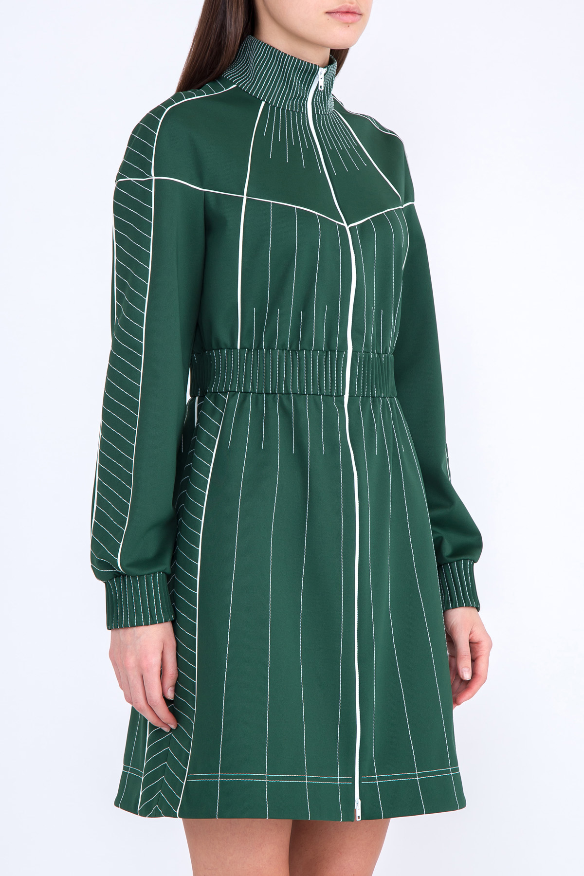 Платье А-силуэта с контрастной прострочкой швов и высоким воротом VALENTINO, цвет зеленый, размер 42 - фото 3