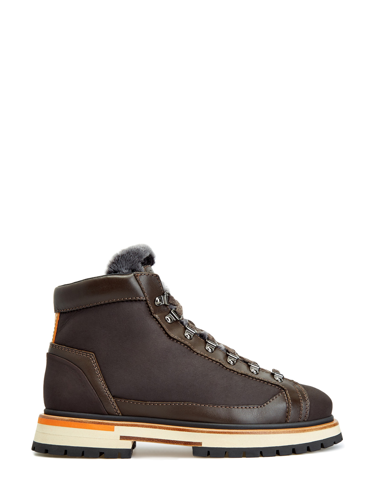 Утепленные мехом ботинки с треккинговой шнуровкой SANTONI, цвет коричневый, размер 40.5;41;41.5;42;42.5;43;43.5