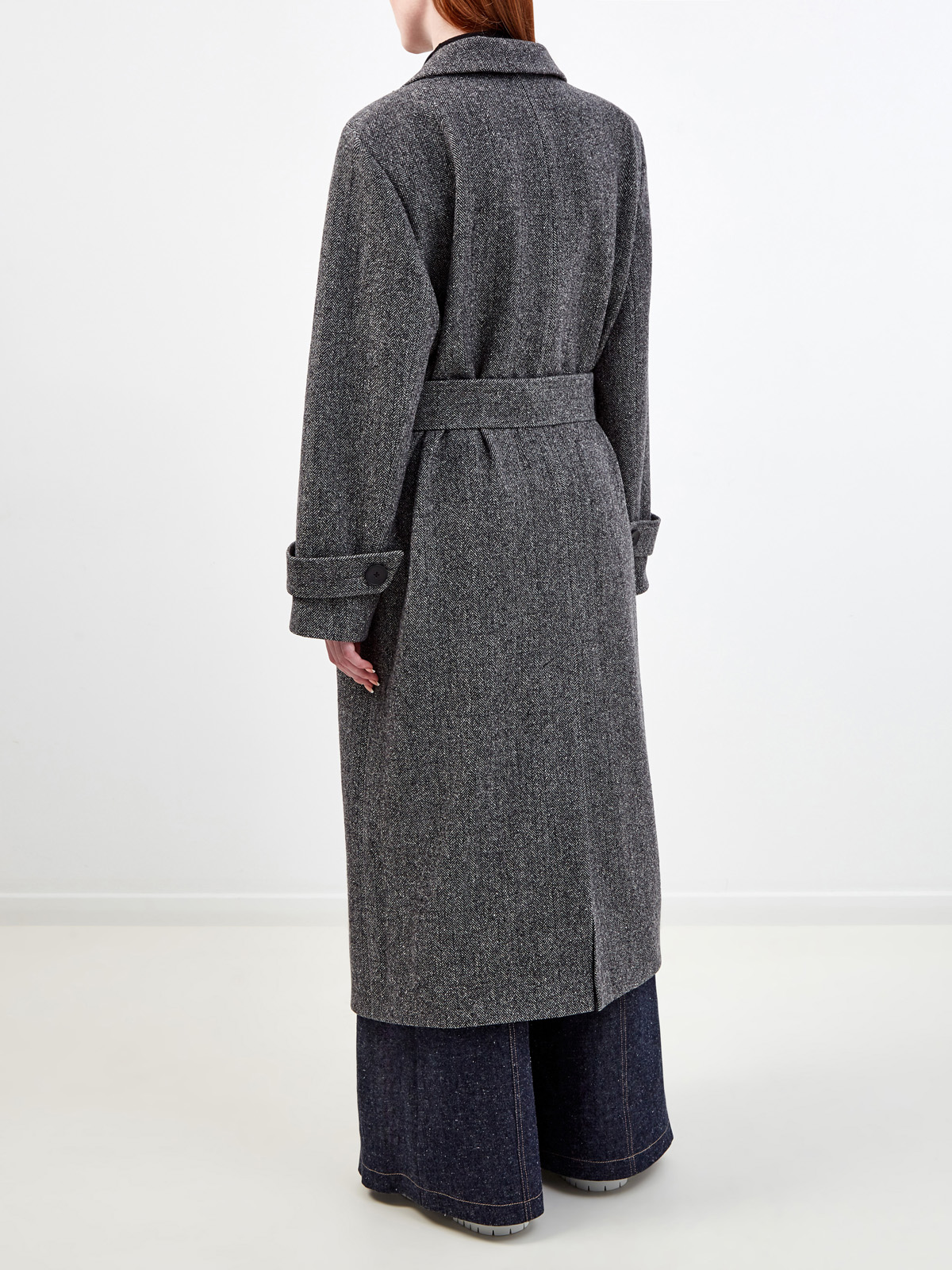 Удлиненное пальто из плотного драпа с поясом в тон Vika 2.0, цвет серый, размер 40;42 - фото 4