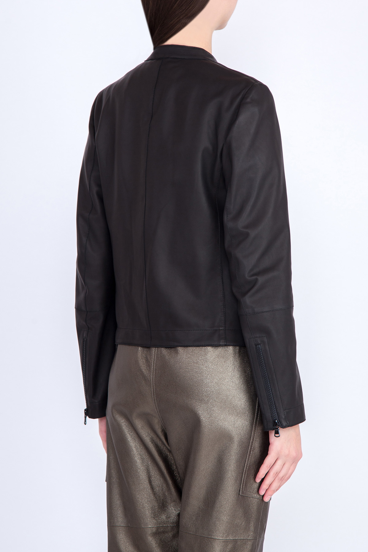 Куртка из кожи наппа Natural & Lamé с контрастной изнаночной стороной BRUNELLO CUCINELLI, цвет черный, размер 40 - фото 4