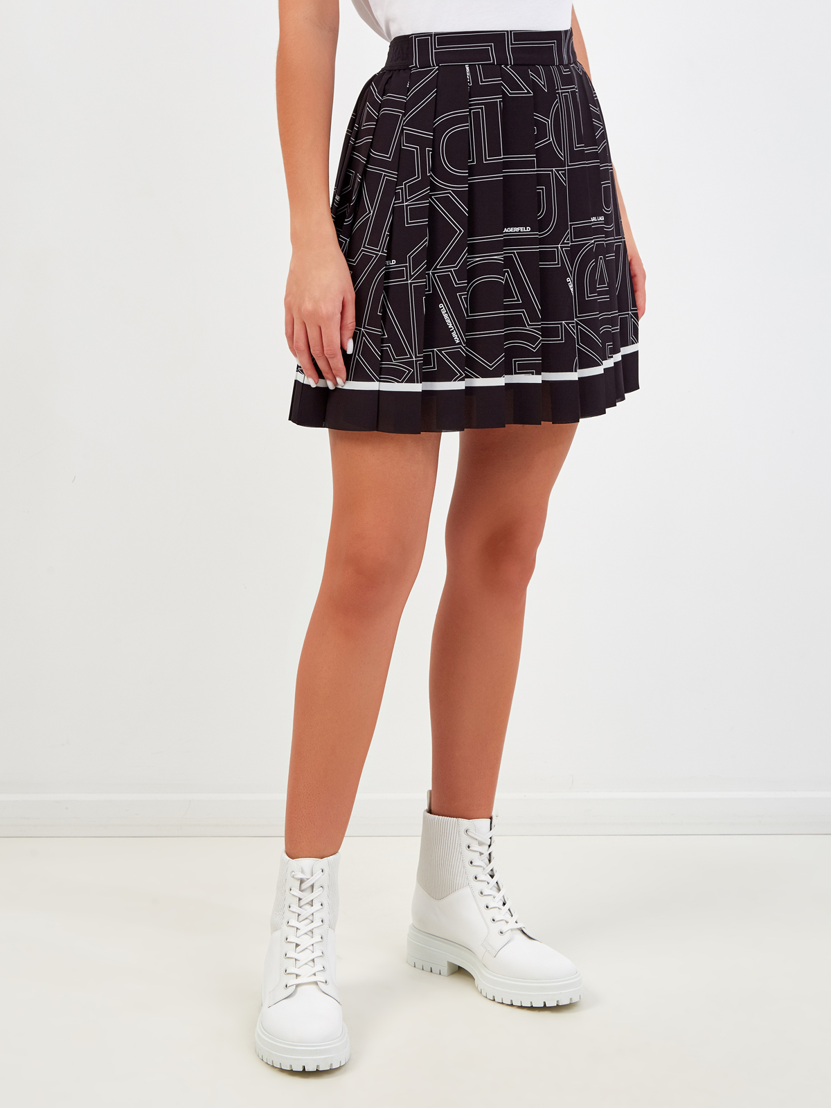 Плиссированная юбка-мини с контрастным принтом K/logo KARL LAGERFELD, цвет черный, размер XS;S;M;L Плиссированная юбка-мини с контрастным принтом K/logo - фото 3