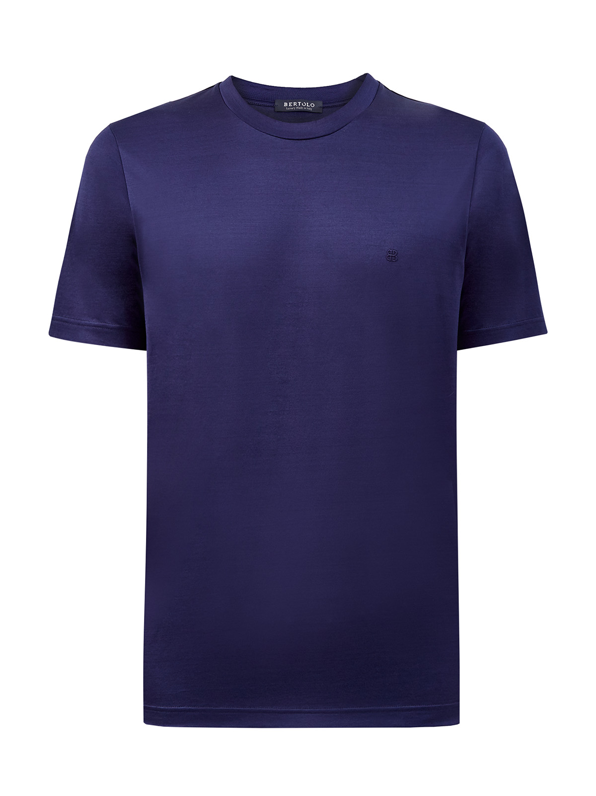 Однотонная футболка из гладкого хлопка с логотипом BERTOLO CASHMERE, цвет синий, размер 50;52;54;56;58;60;48 - фото 1