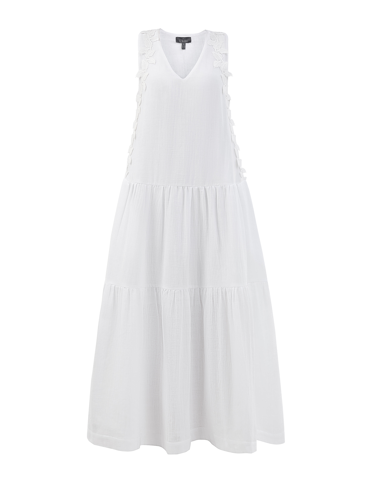 Свободное платье из органического хлопка с вышивкой в тон RE VERA, цвет белый, размер 42;44