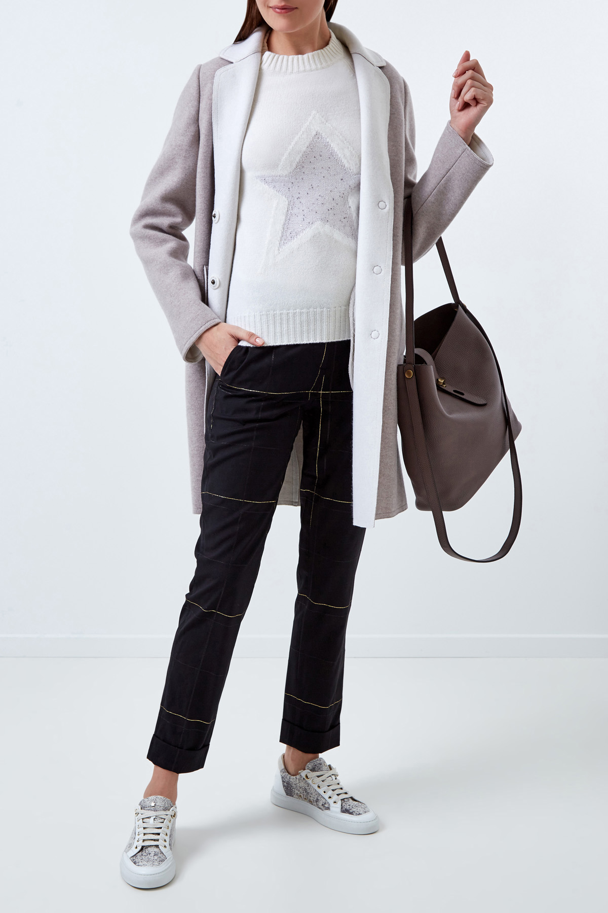 Джемпер из шерсти с нитью ангоры и объемной символикой LORENA ANTONIAZZI, цвет белый, размер 44;48 - фото 2