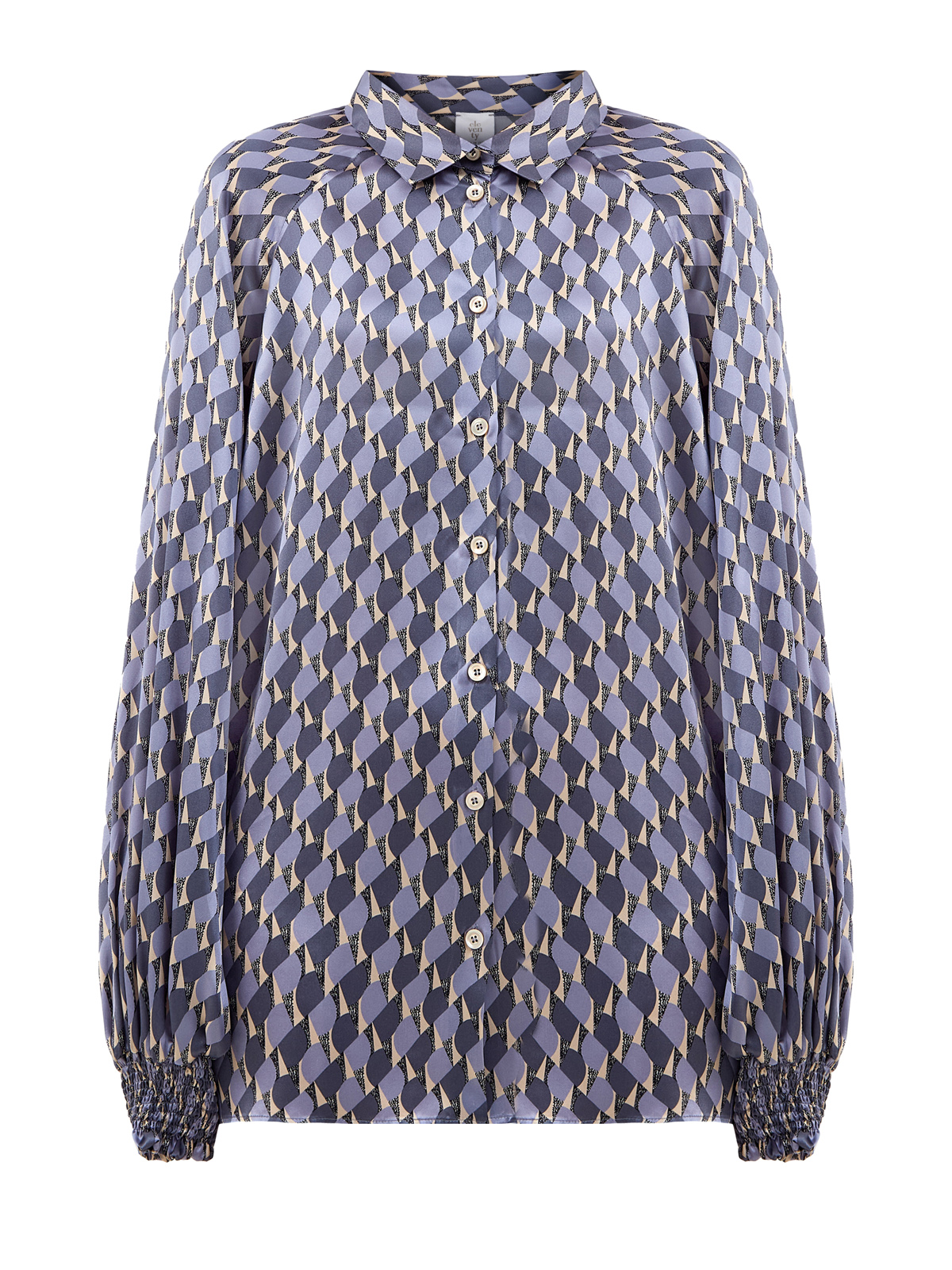 Блуза из гладкого шелка с объемными рукавами и принтом ELEVENTY, цвет фиолетовый, размер 50