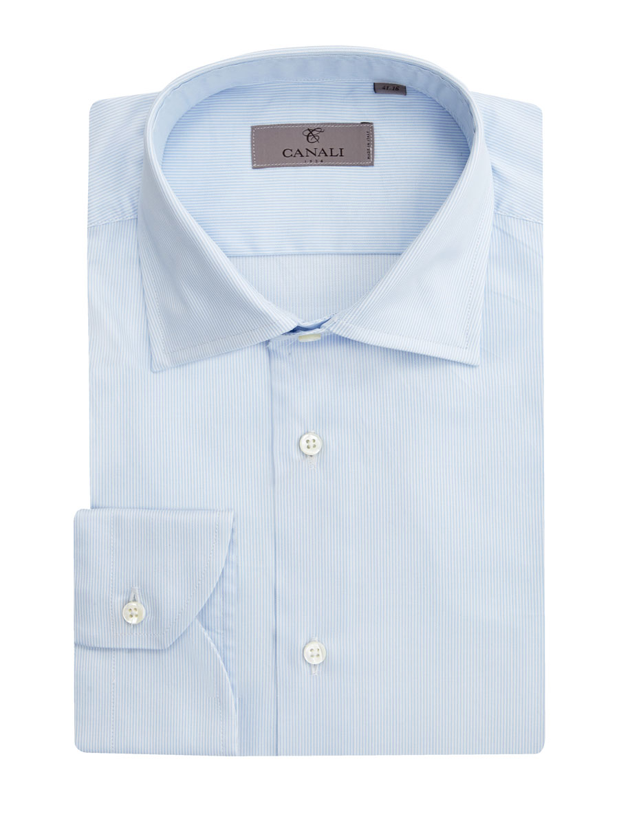Хлопковая рубашка с принтом в тонкую полоску CANALI, цвет голубой, размер 52;52;54;56;58;60;62 - фото 1