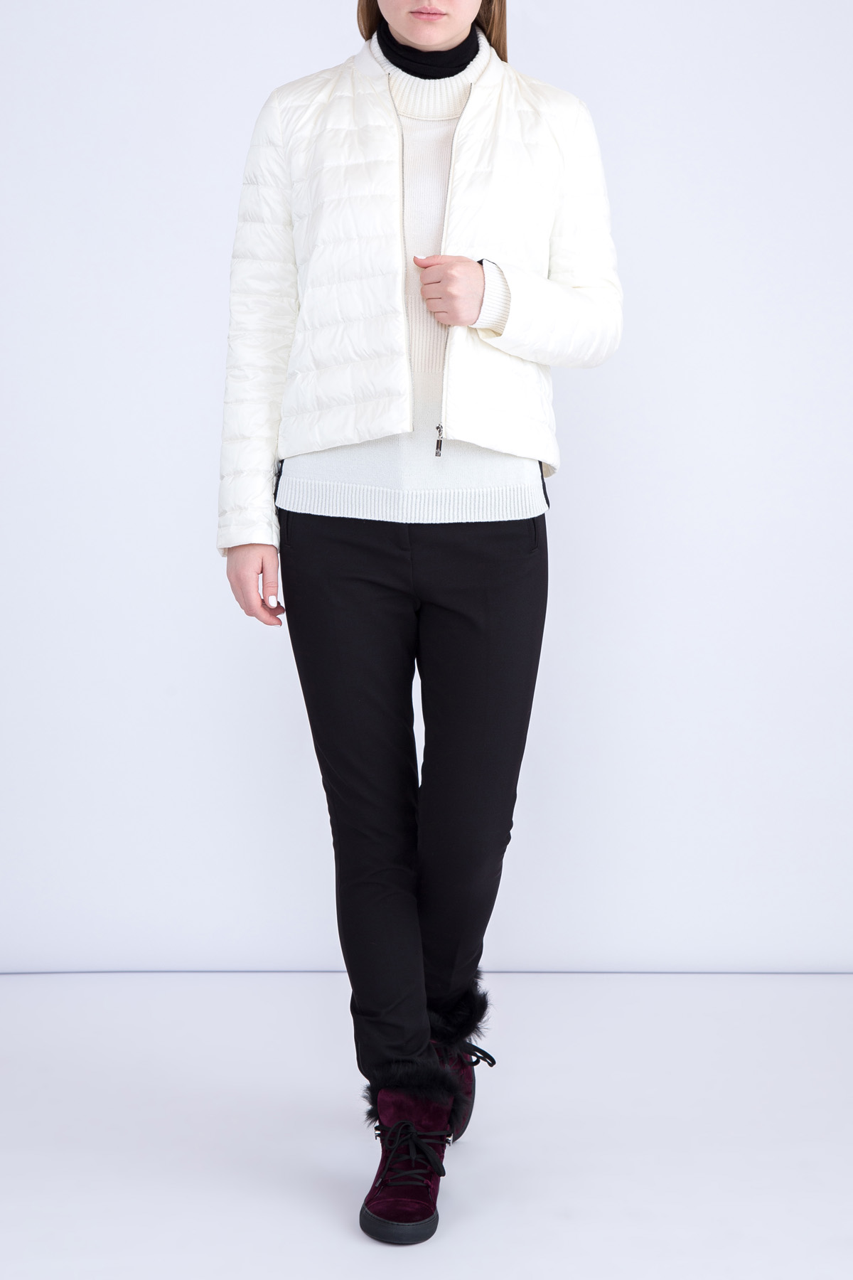 Пальто «Ontario» из ткани букле с внутренней ультра-легкой курткой MONCLER, цвет черно-белый, размер 40 - фото 5