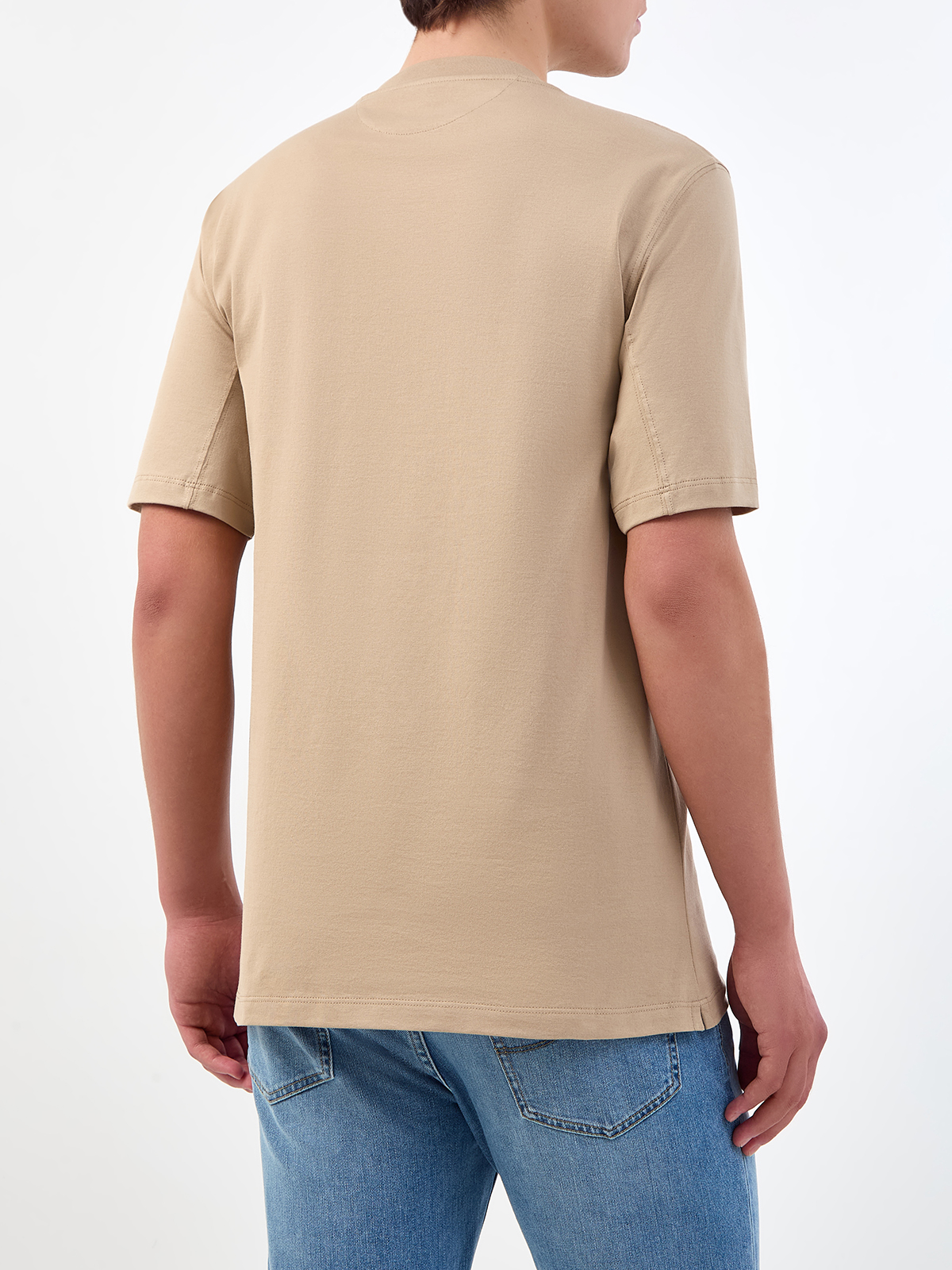 Однотонная футболка из хлопка джерси с вышитым логотипом BRUNELLO CUCINELLI, цвет бежевый, размер 50;52;54;56 - фото 4