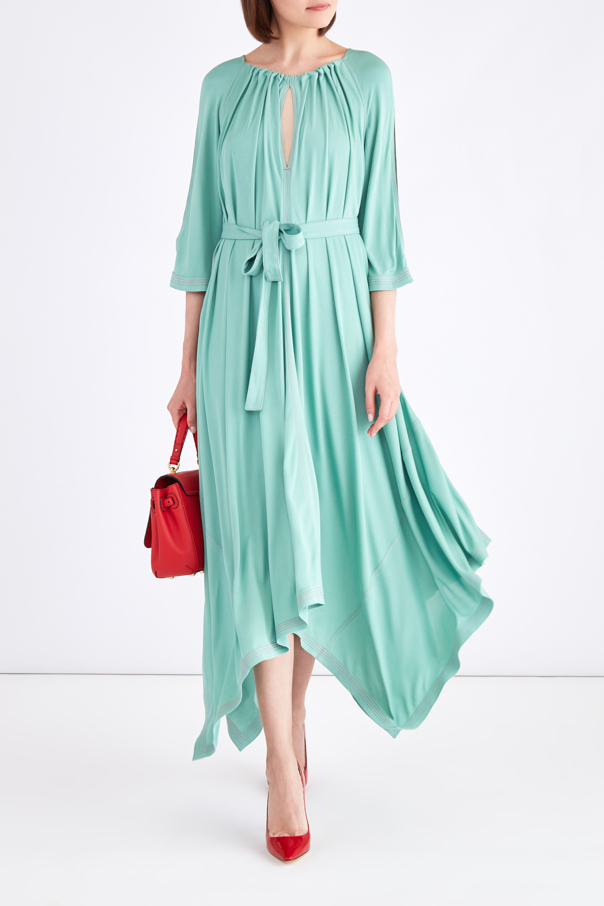 Платье с разрезами и драпировками на лифе и асимметричным подолом AGNONA, цвет зеленый, размер 42;46 - фото 2