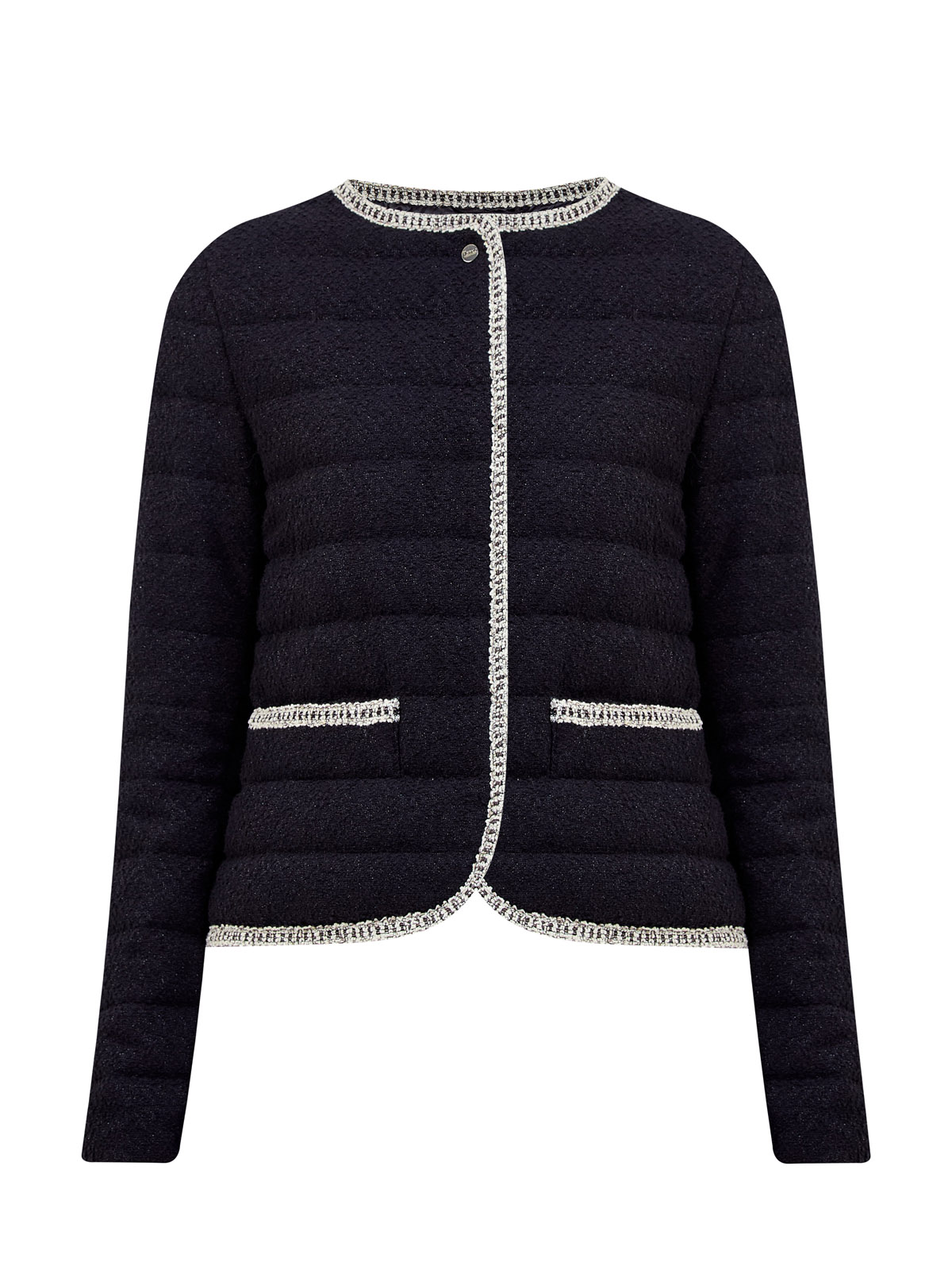 

Пуховая куртка из мерцающей ткани букле с контрастной тесьмой, Синий, Пуховая куртка из мерцающей ткани букле с контрастной тесьмой