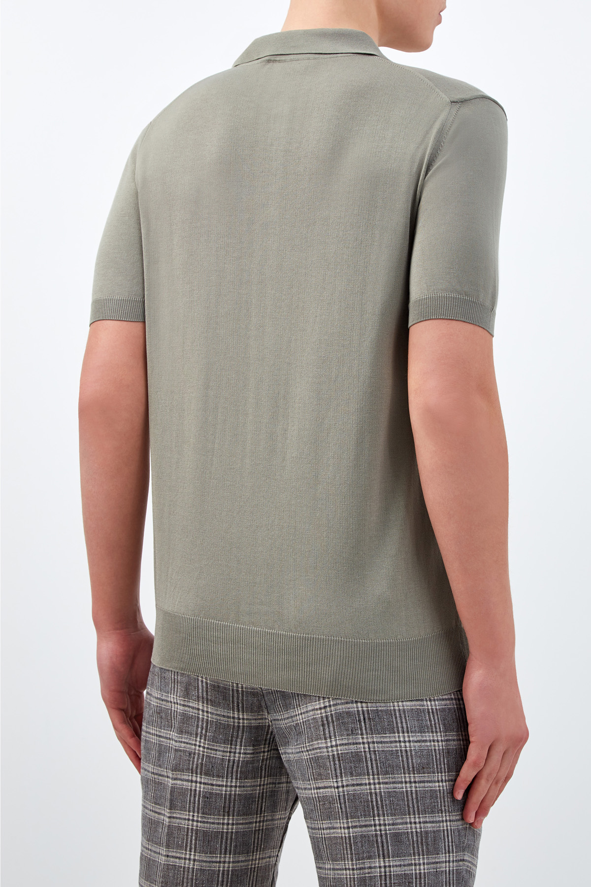 Джемпер-поло с короткими рукавами из хлопка тонкой вязки CANALI, цвет серый, размер 52 - фото 4