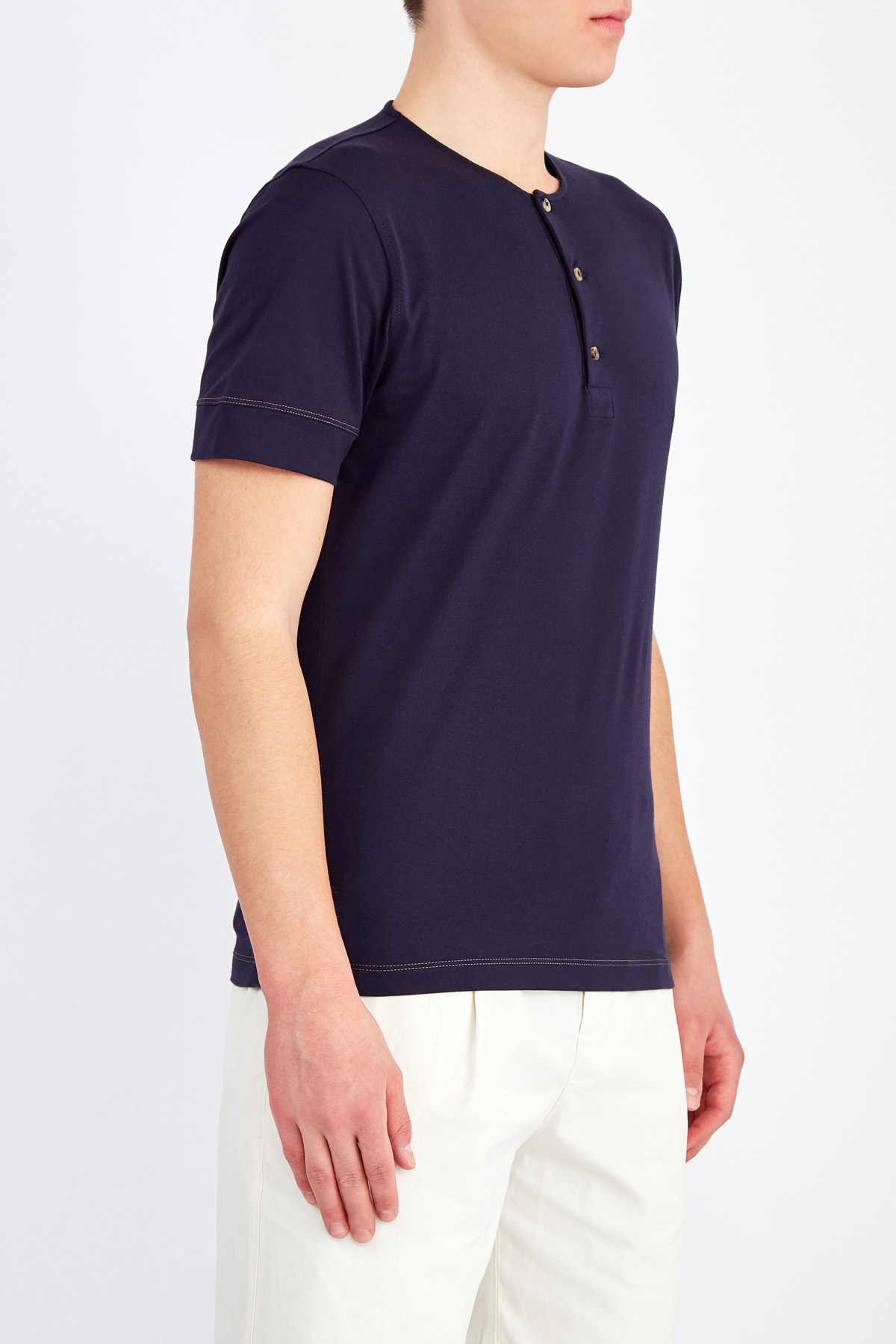 Хлопковая футболка с воротом хенли на пуговицах BRUNELLO CUCINELLI, цвет синий, размер 56 - фото 3
